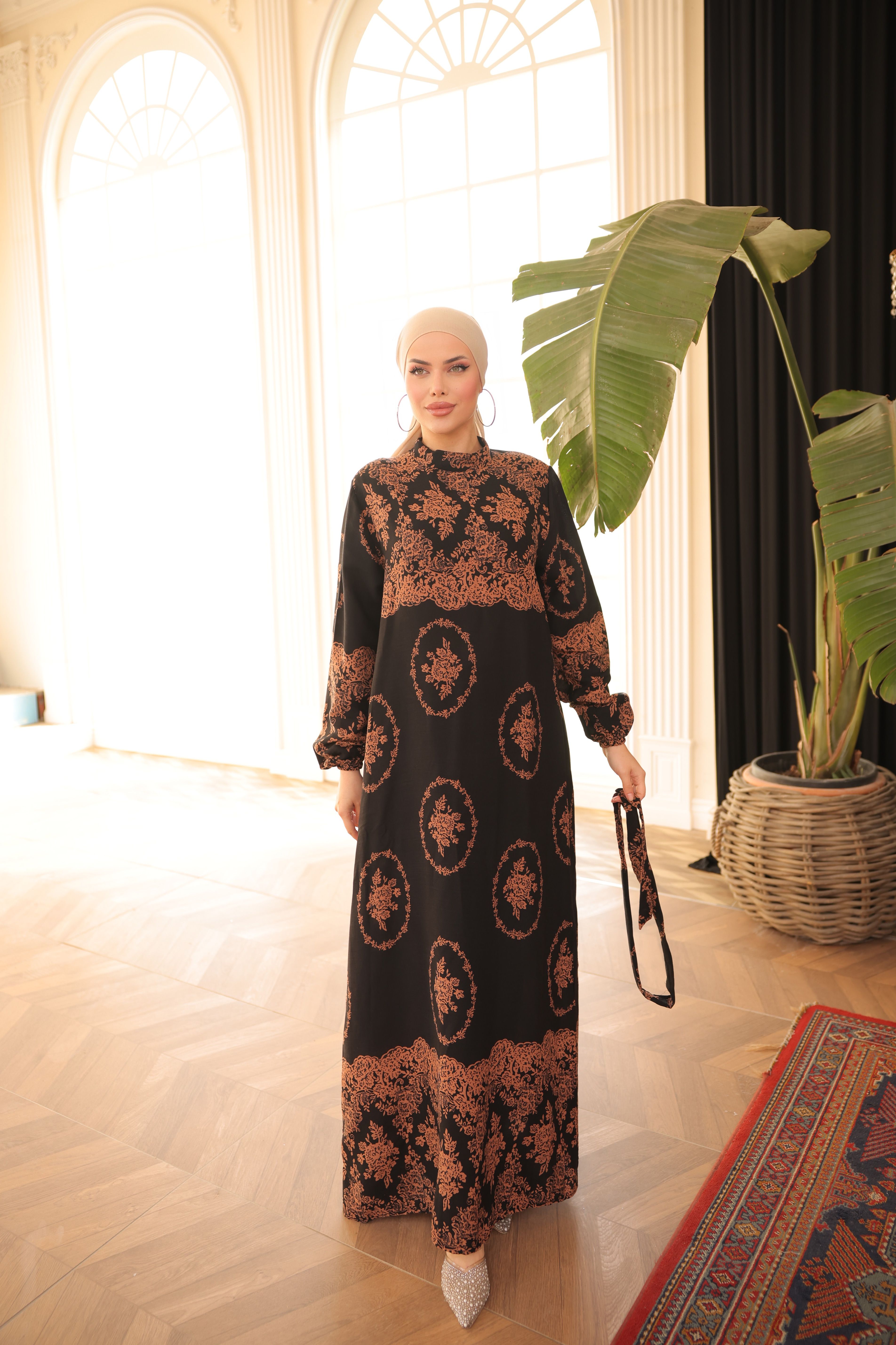 Ankanoor Barok Desenli Viskon Elbise Anka25zv5