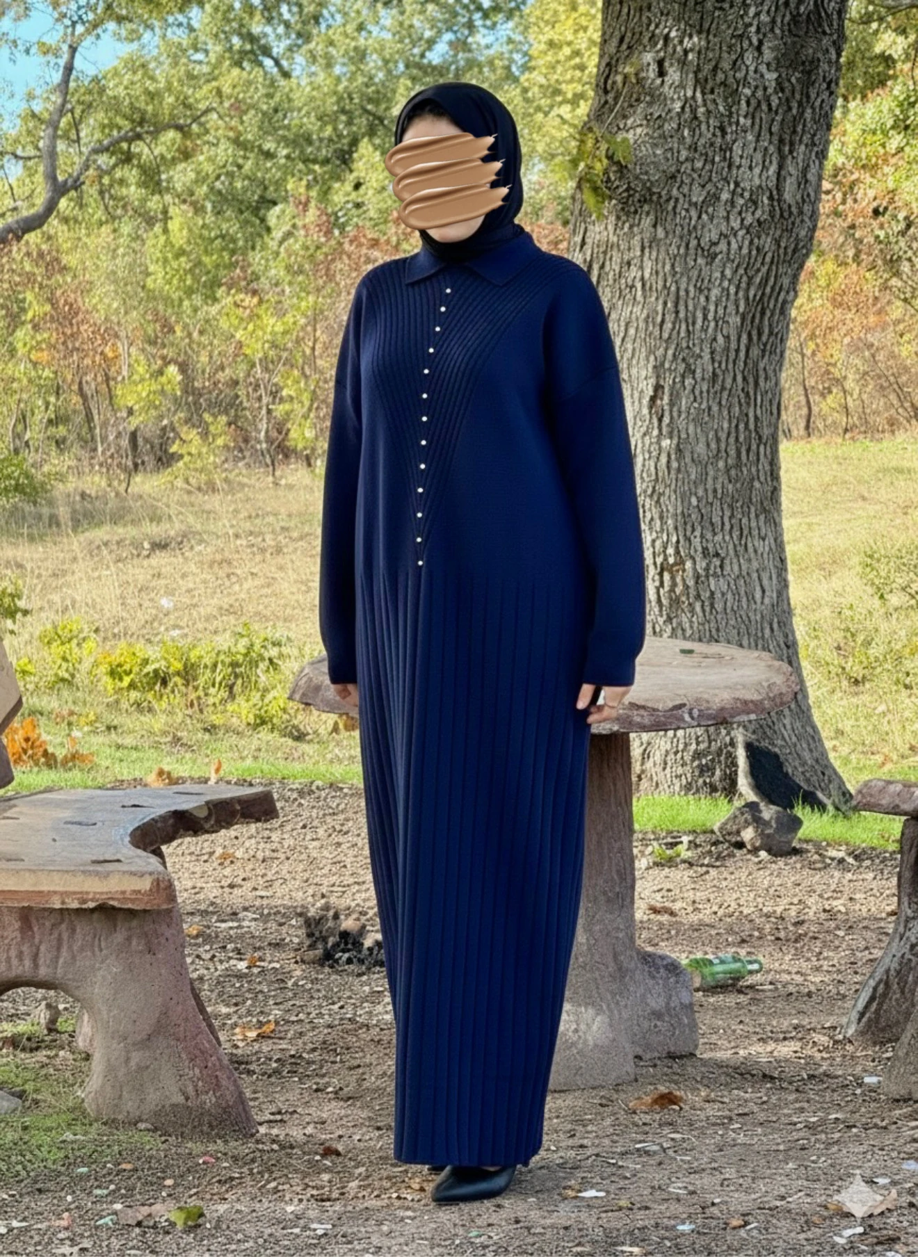 Ankanoor Taş Detaylı Triko Elbise ANKA252011 - lacivert