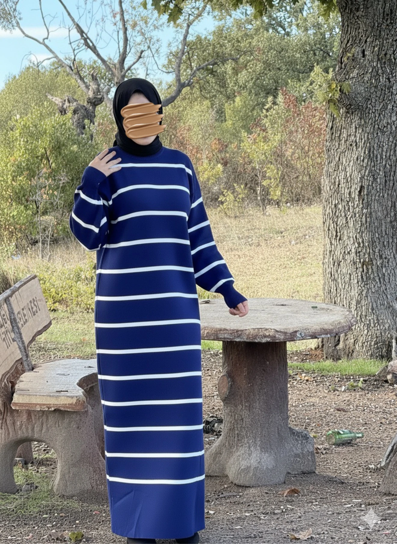 Ankanoor Çizgili Triko Elbise ANKA252010 - lacivert