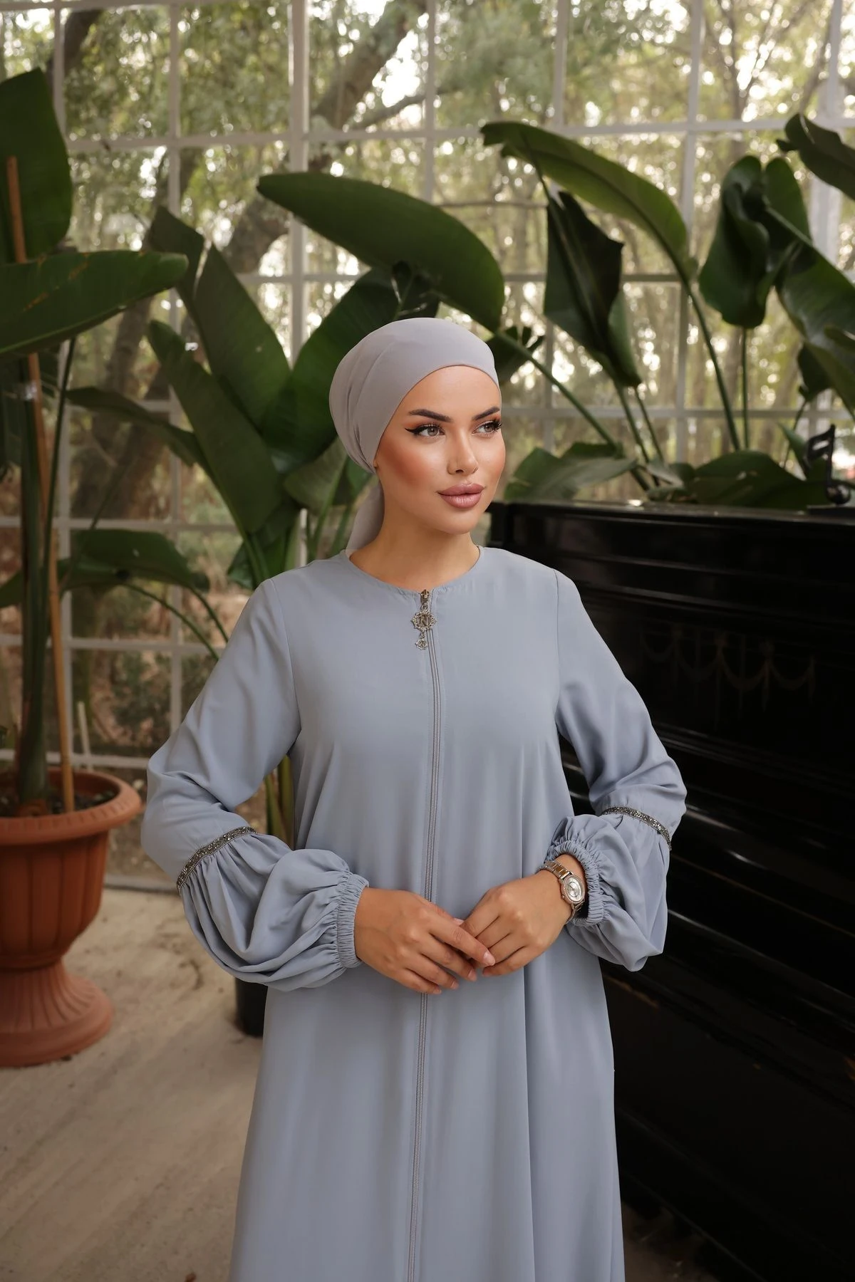 Ankanoor Balon Kol Taşlı Ferace Anka255017