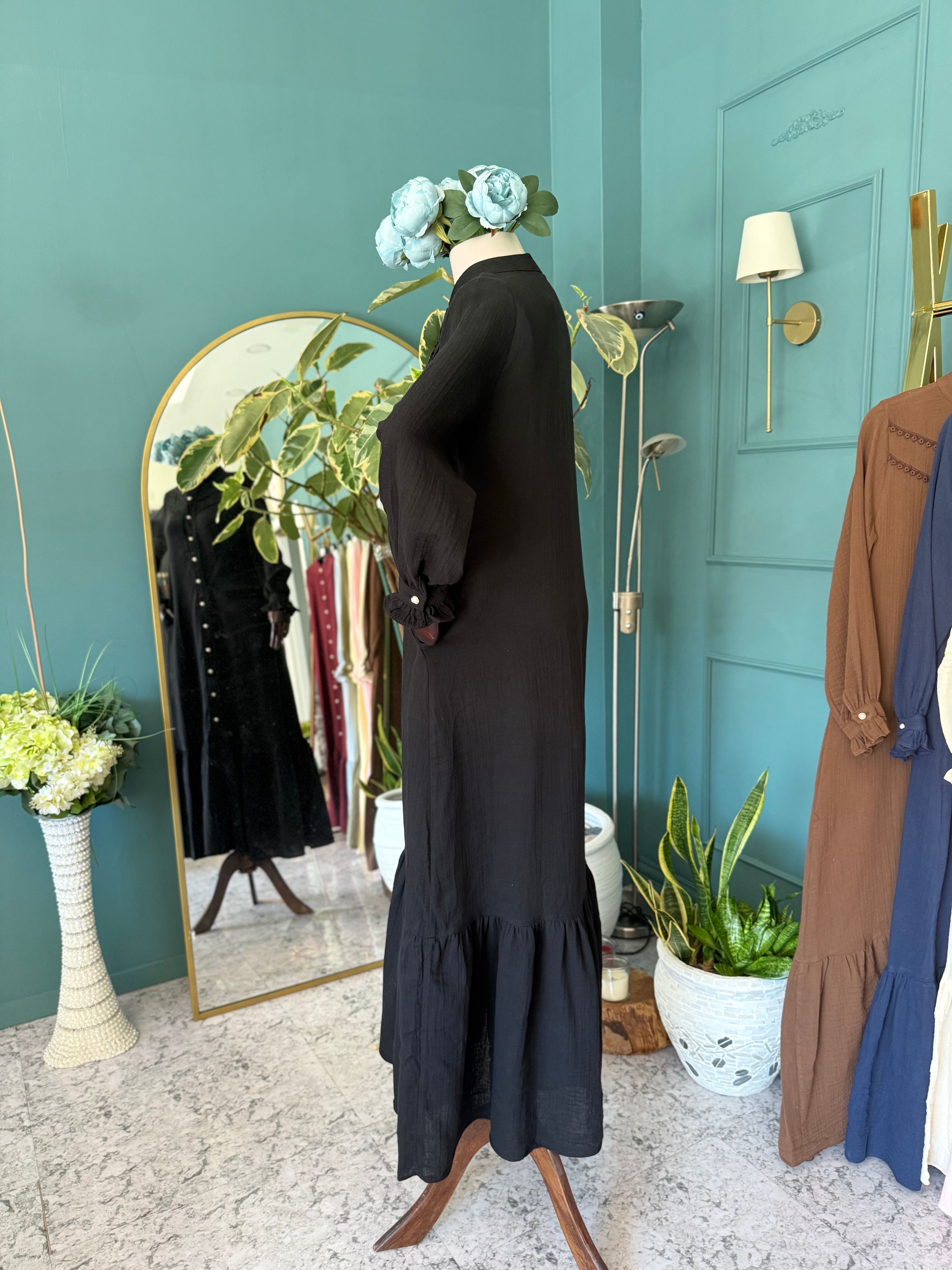Ankanoor Eteği Fırfırlı Dantelli Müslin Elbise Anka255101