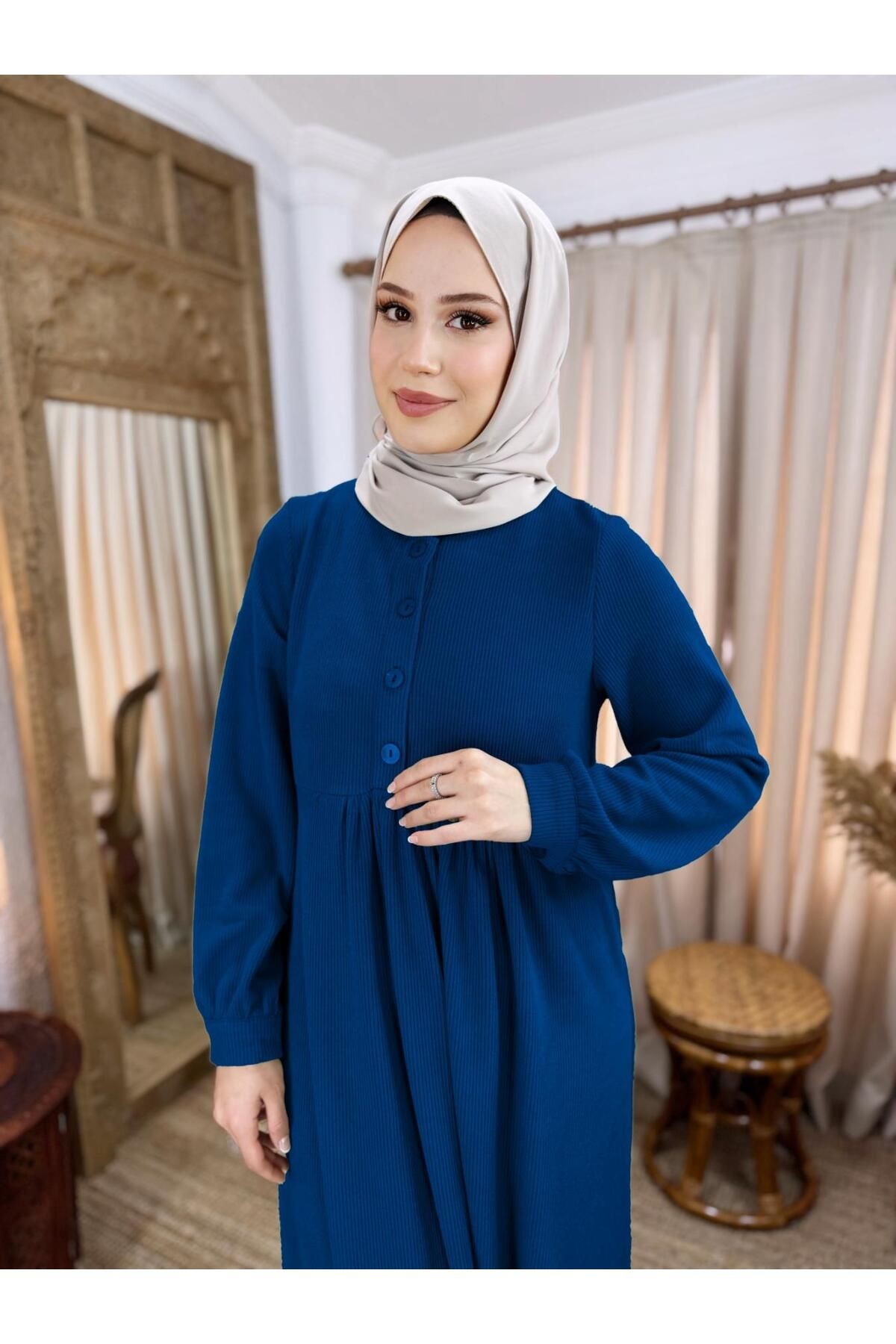 Ankanoor Acı Kahve Yarım Pat Düğmeli Örme Elbise Anka258064