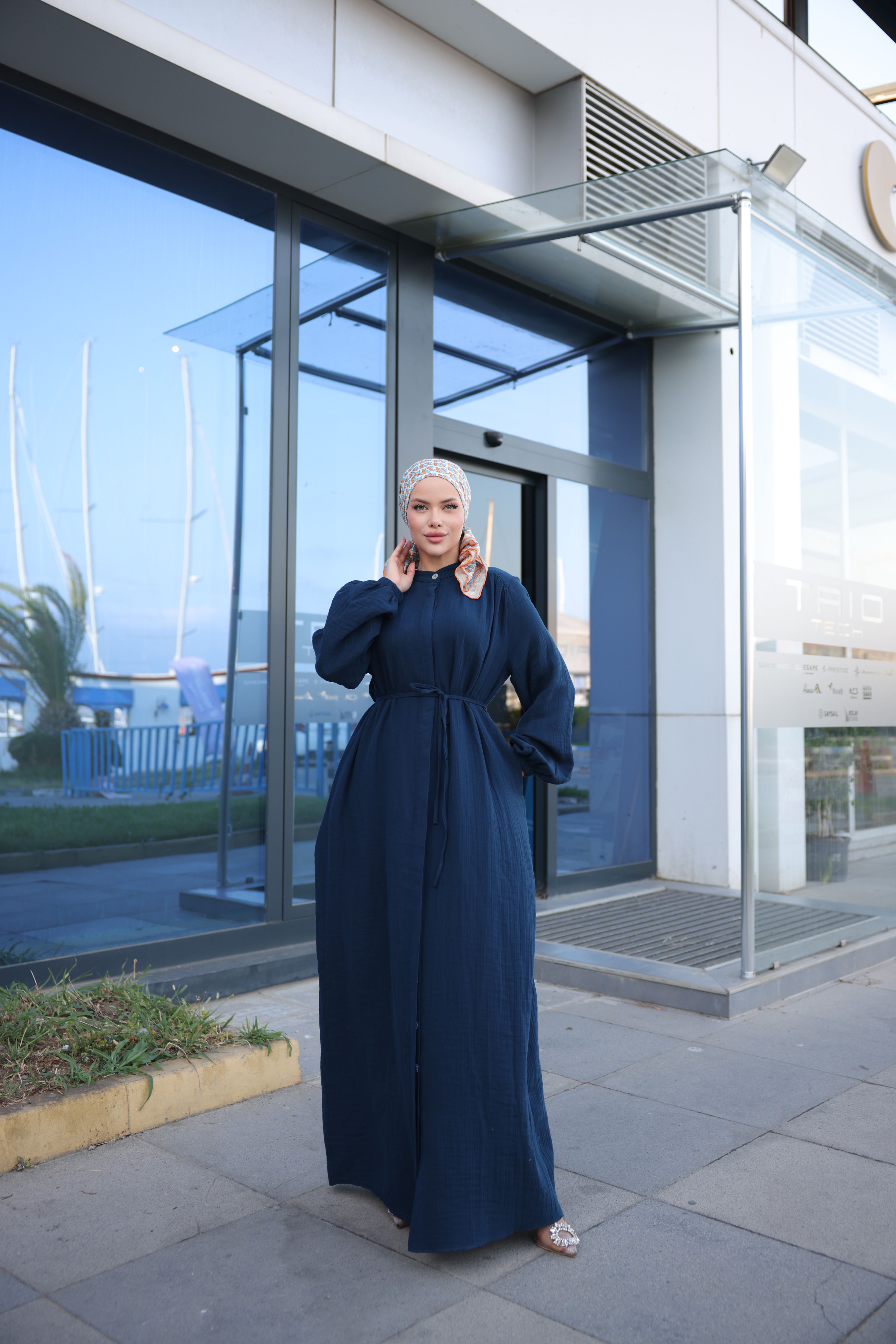Ankanoor Omuz Büzgülü Müslin Ferace Anka255102 - lacivert