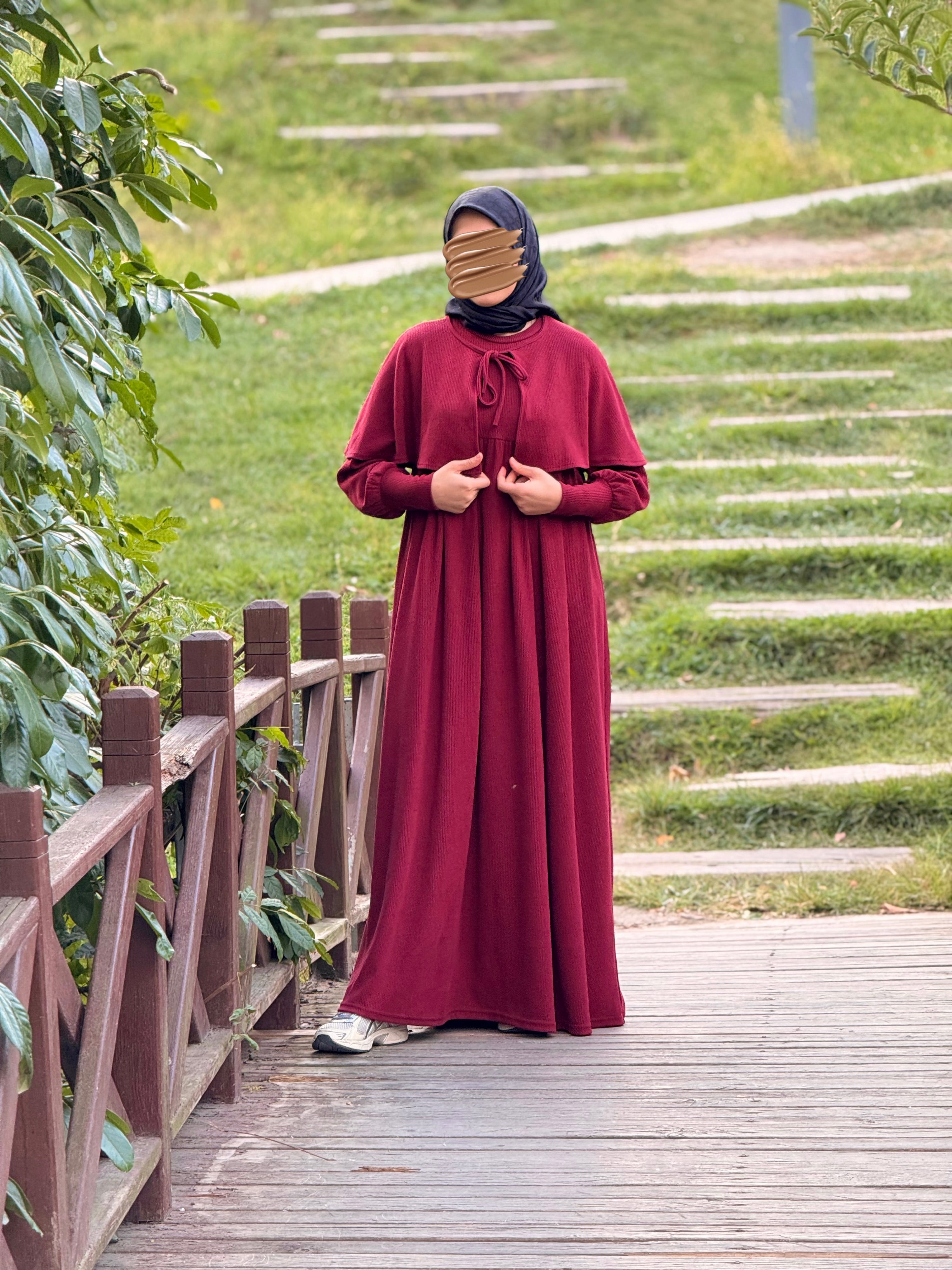 Ankanoor Pelerinli Örme Elbise ANKA255108 - bordo