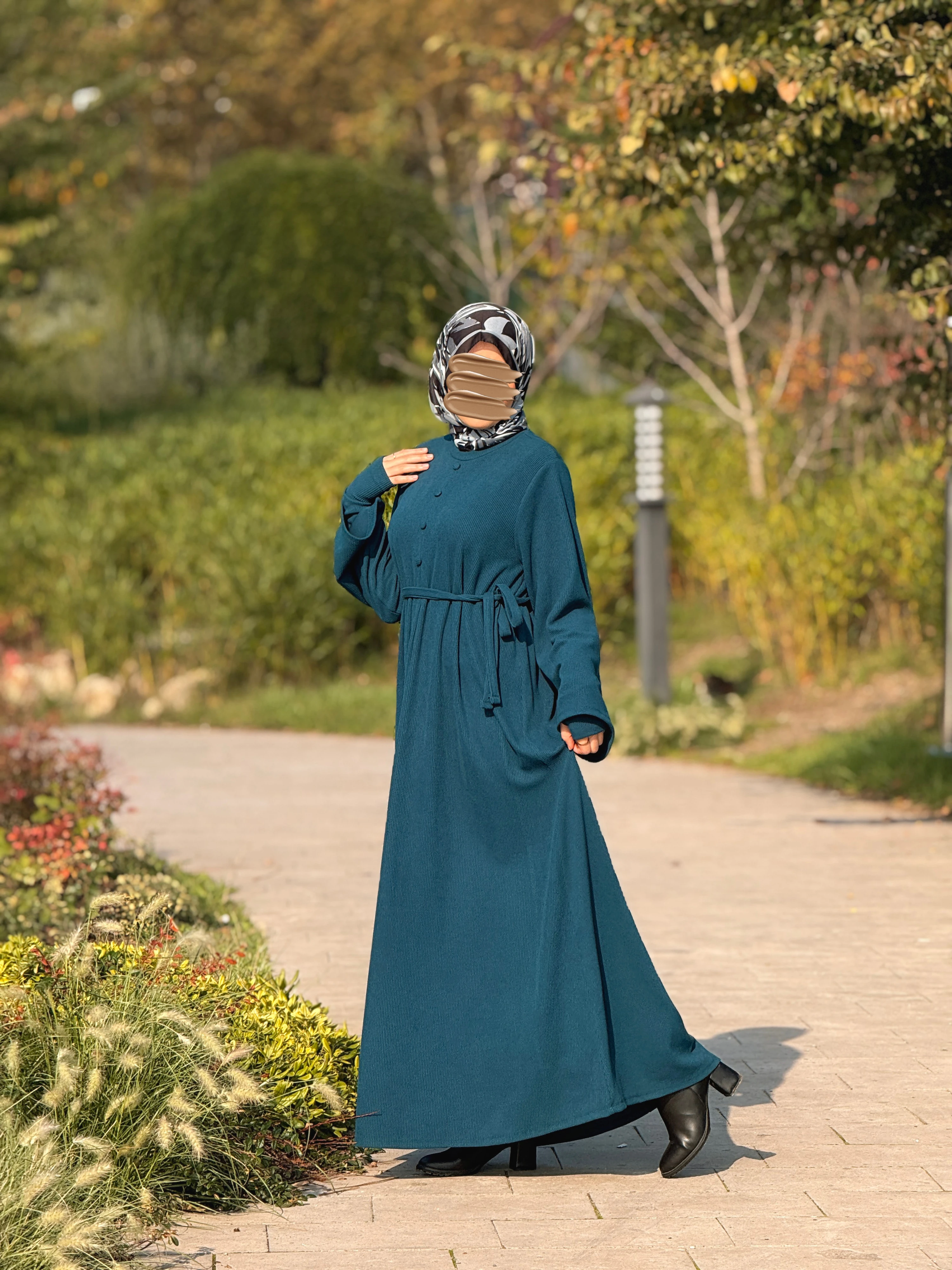 Ankanoor Kaplama Düğmeli Kolluklu Örme Elbise ANKA255114