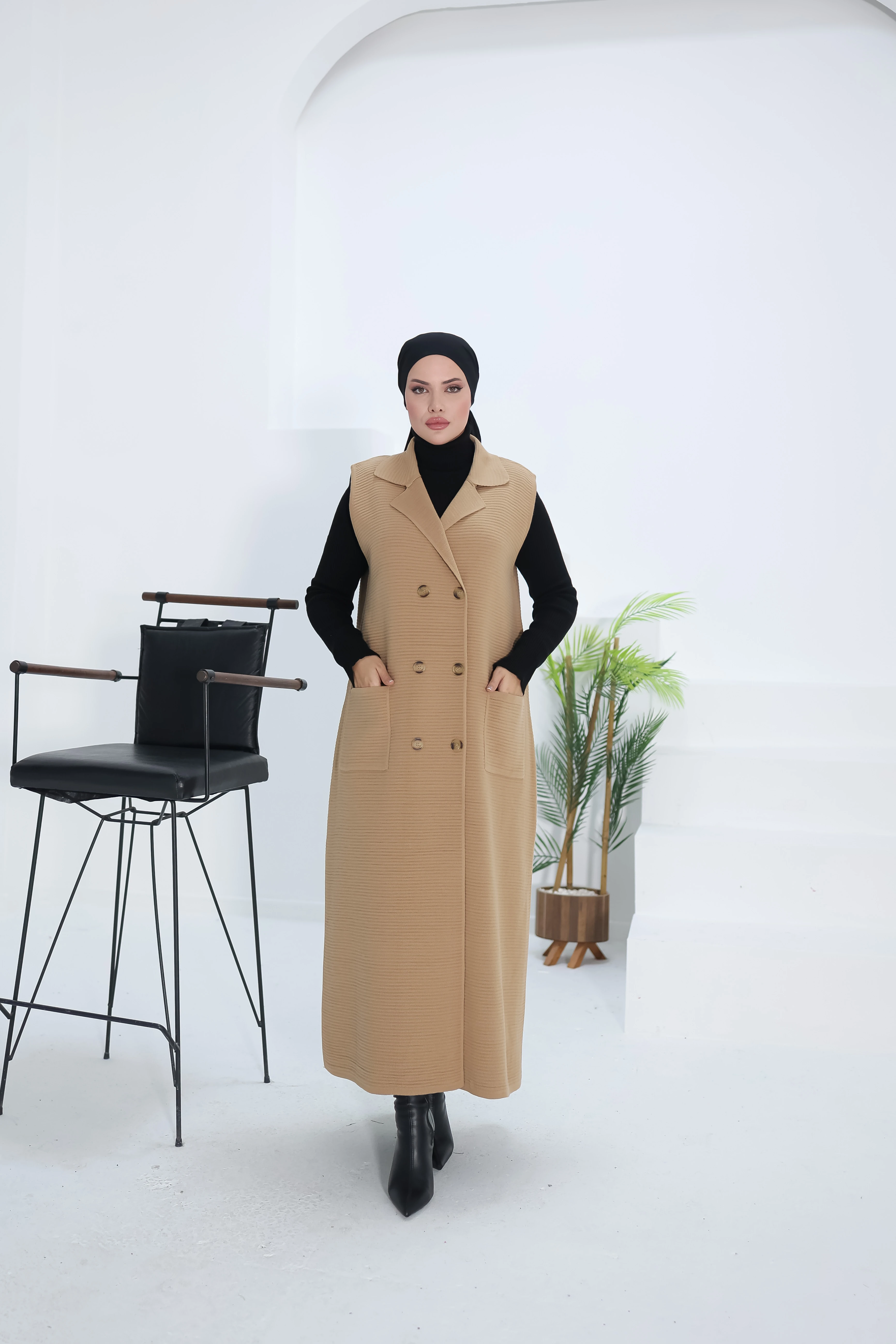 Ankanoor Kruvaze Yaka Düğmeli Yelek ANKA2518203 - taba