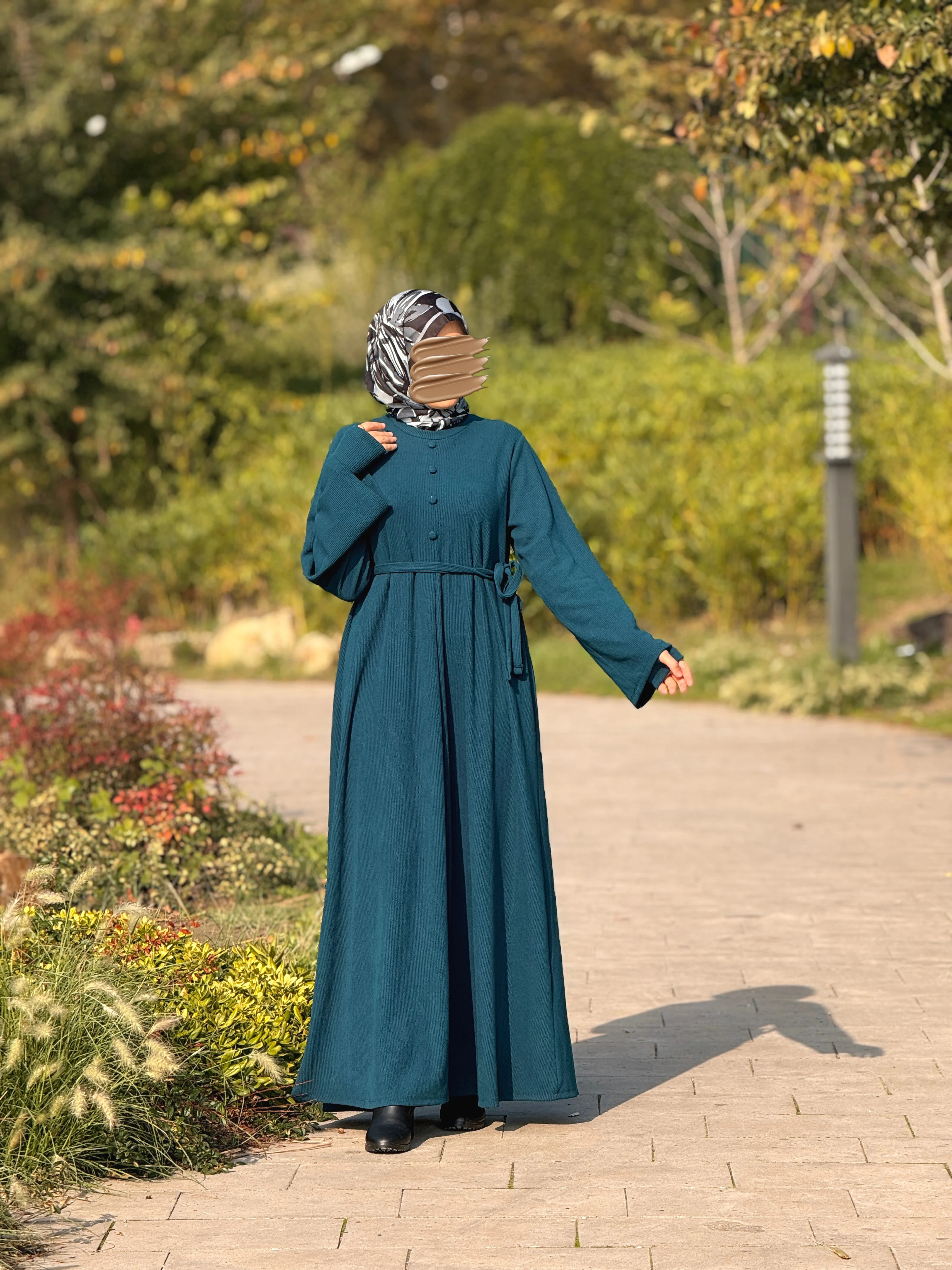 Ankanoor Kaplama Düğmeli Kolluklu Örme Elbise ANKA255114