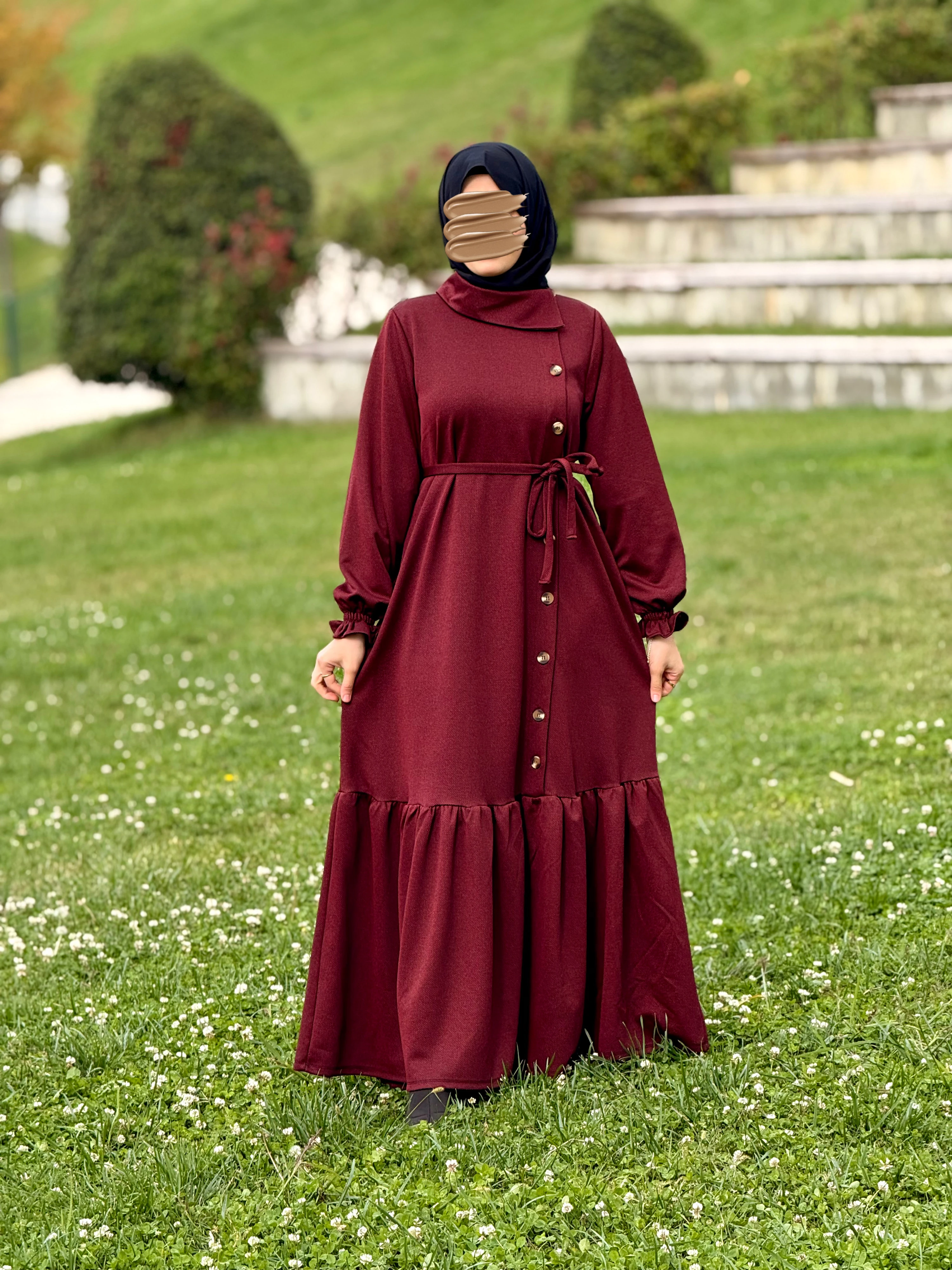 Ankanoor Anvelop Yandan Düğmeli Örme Elbise ANKA255113 - bordo