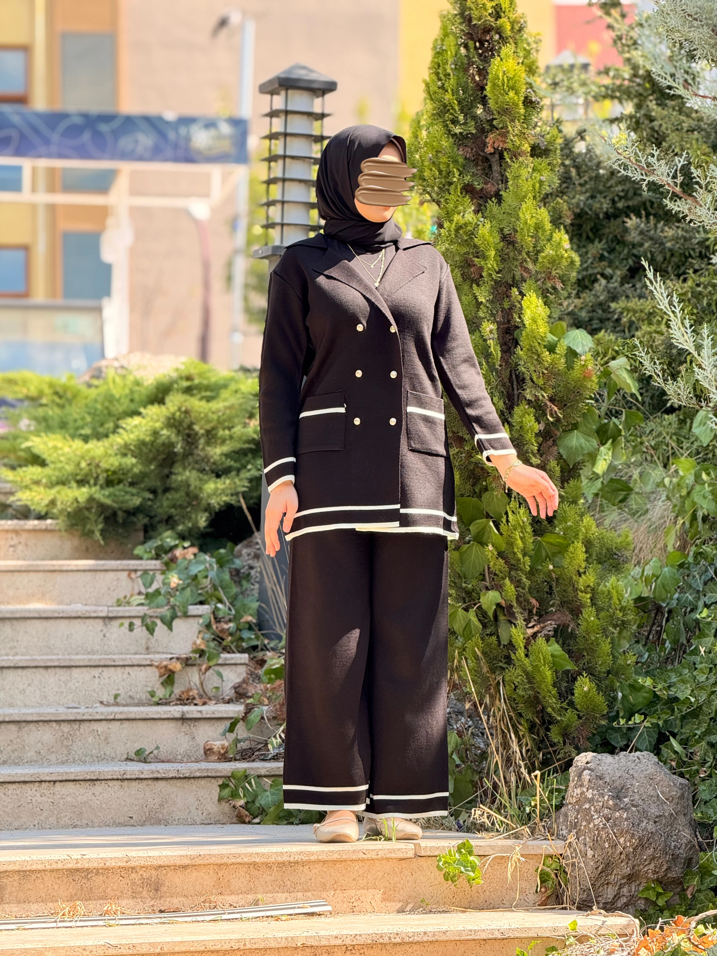 Ankanoor Triko Ceket Pantolon Takım ANKA252001 - siyah