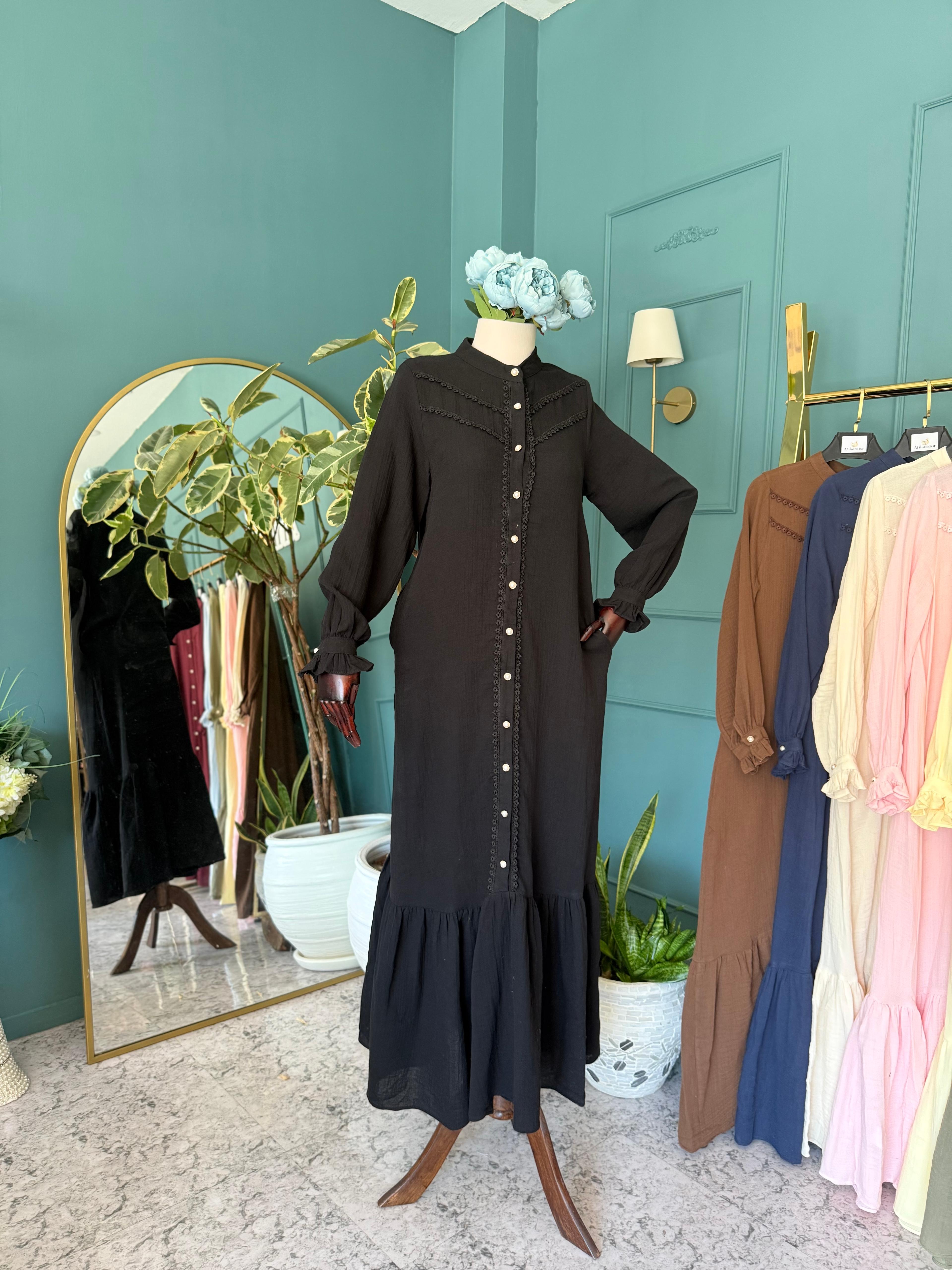 Ankanoor Eteği Fırfırlı Dantelli Müslin Elbise Anka255101