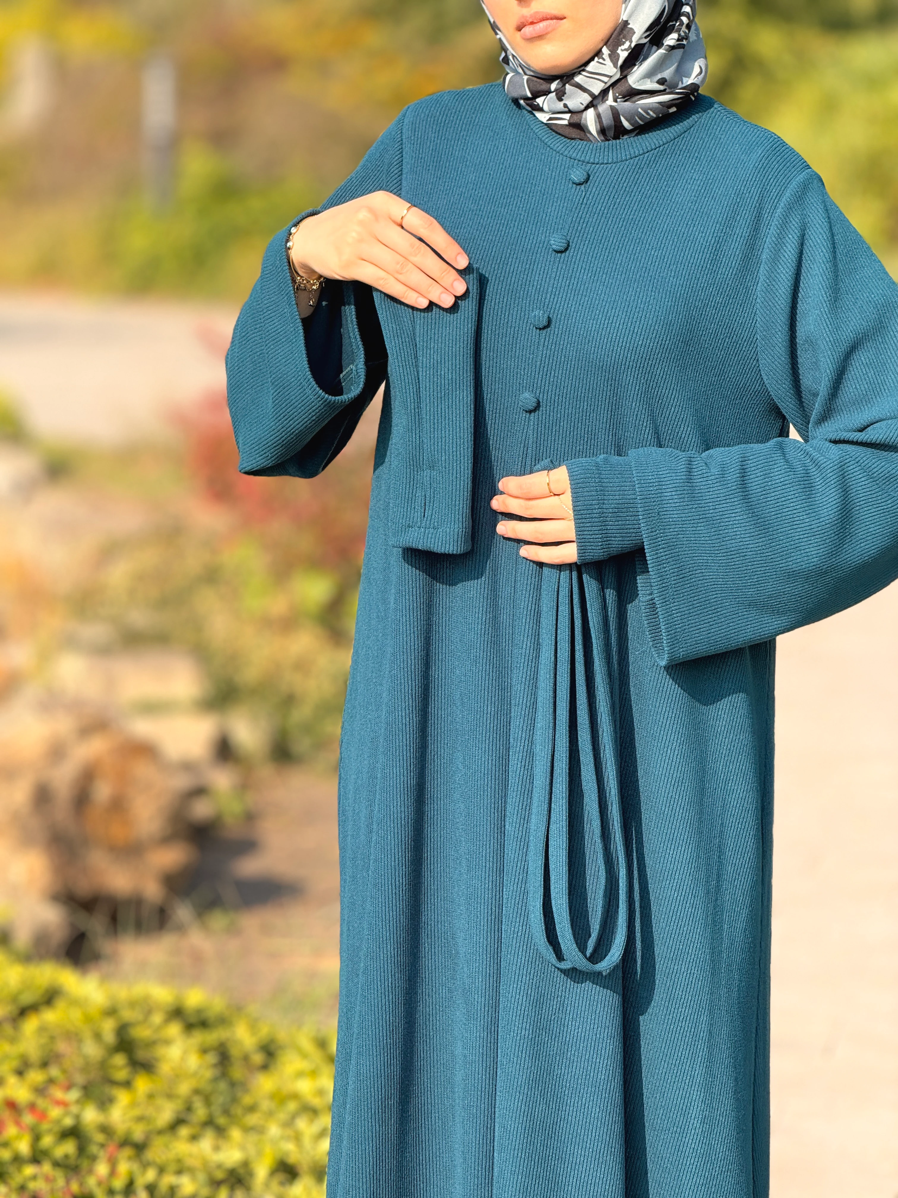 Ankanoor Kaplama Düğmeli Kolluklu Örme Elbise ANKA255114