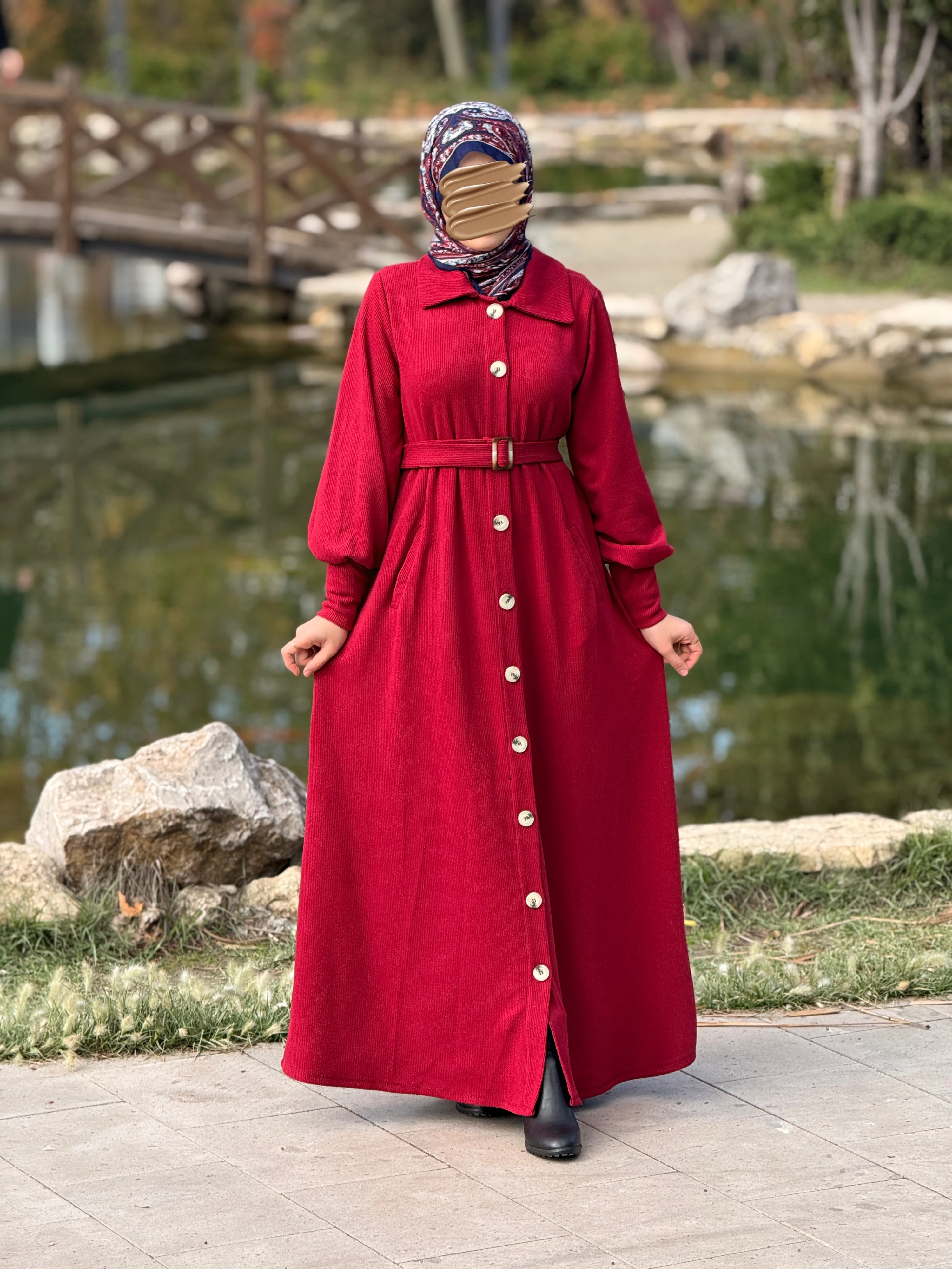 Ankanoor Flato Cepli Toka Kemerli Örme Ferace ANKA255115 - bordo