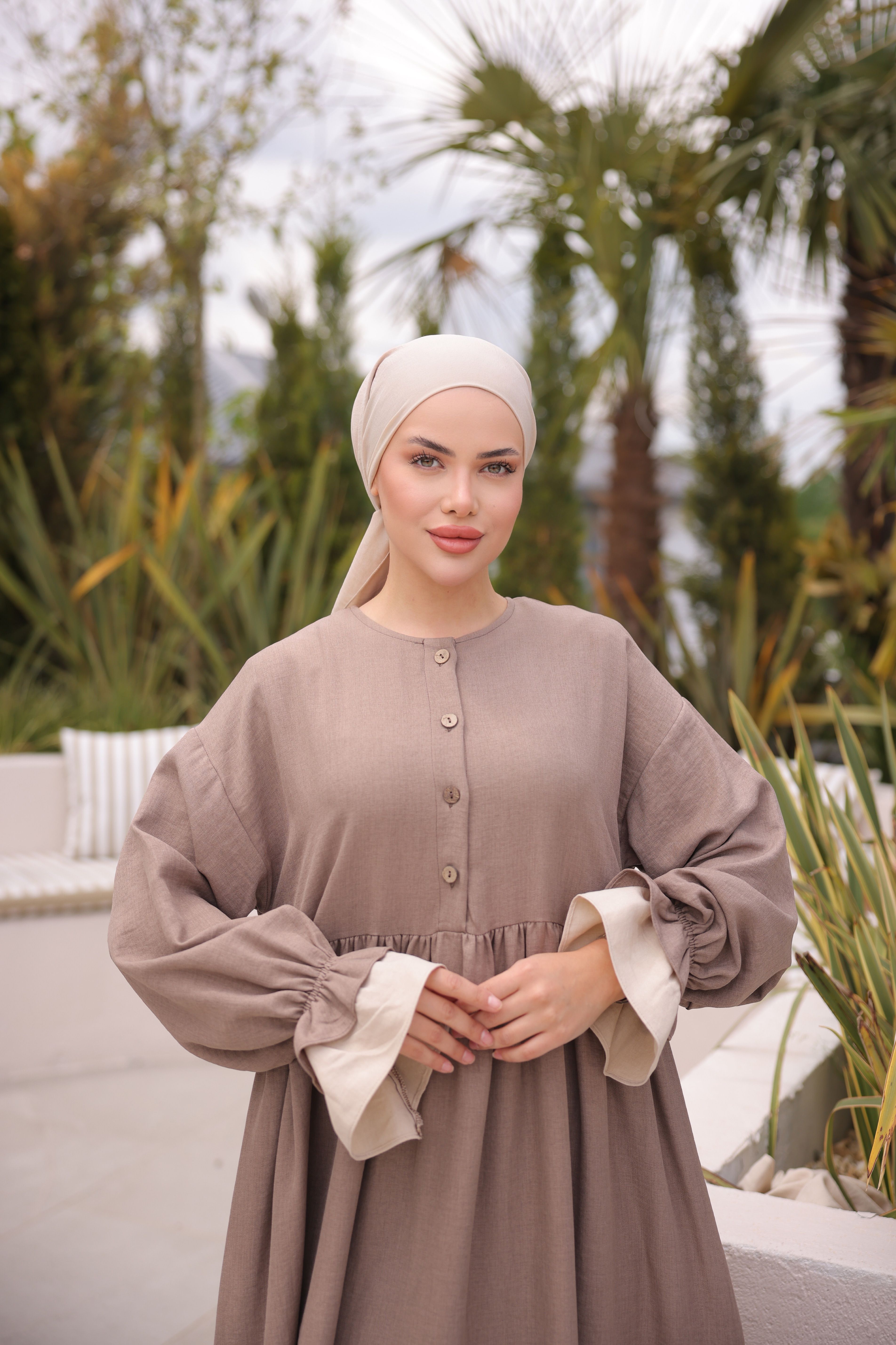 Ankanoor Önlüklü Oversize Keten Elbise Anka255095