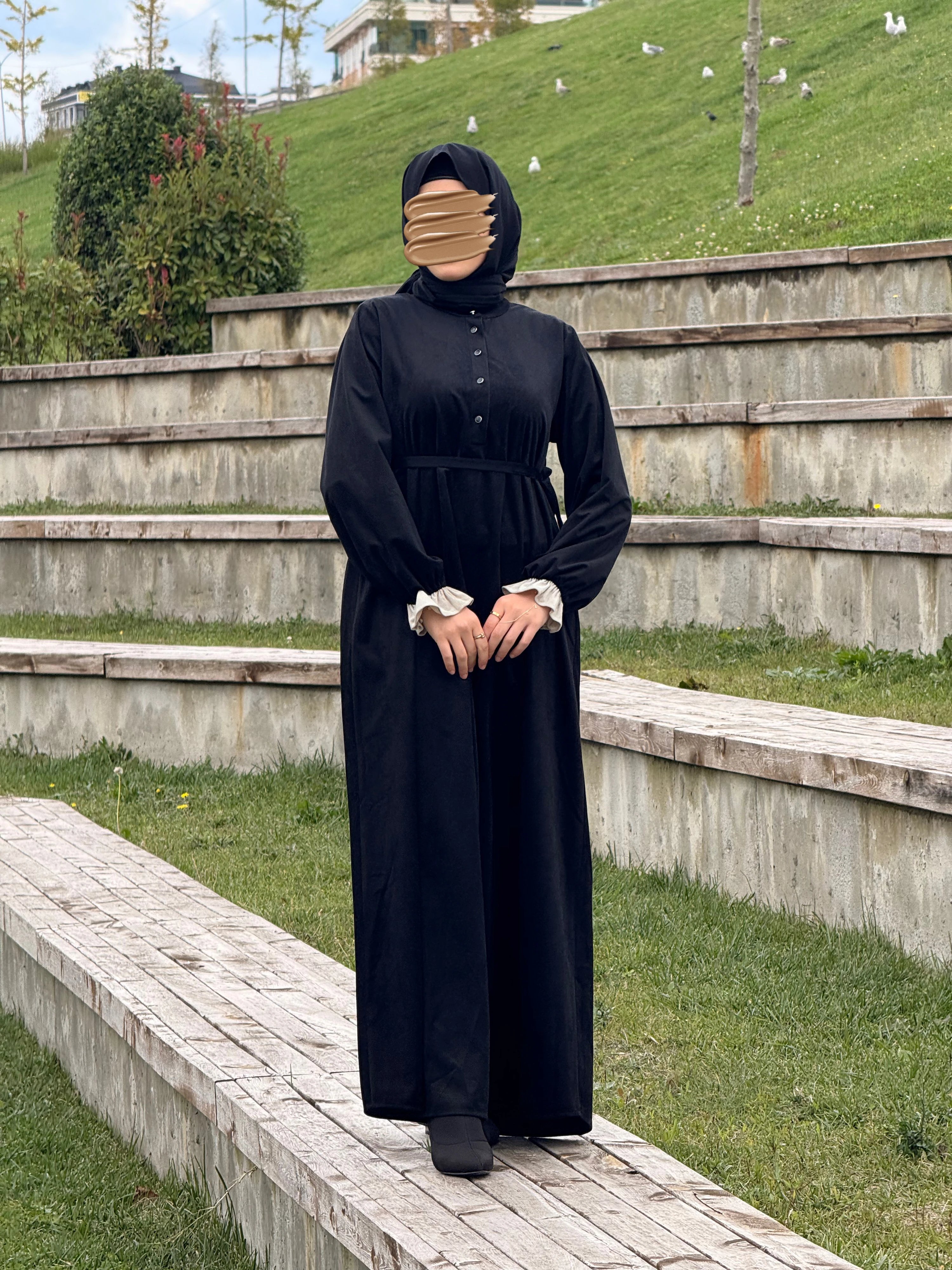 Ankanoor Garnili Kadife Elbise ANKA255112 - siyah