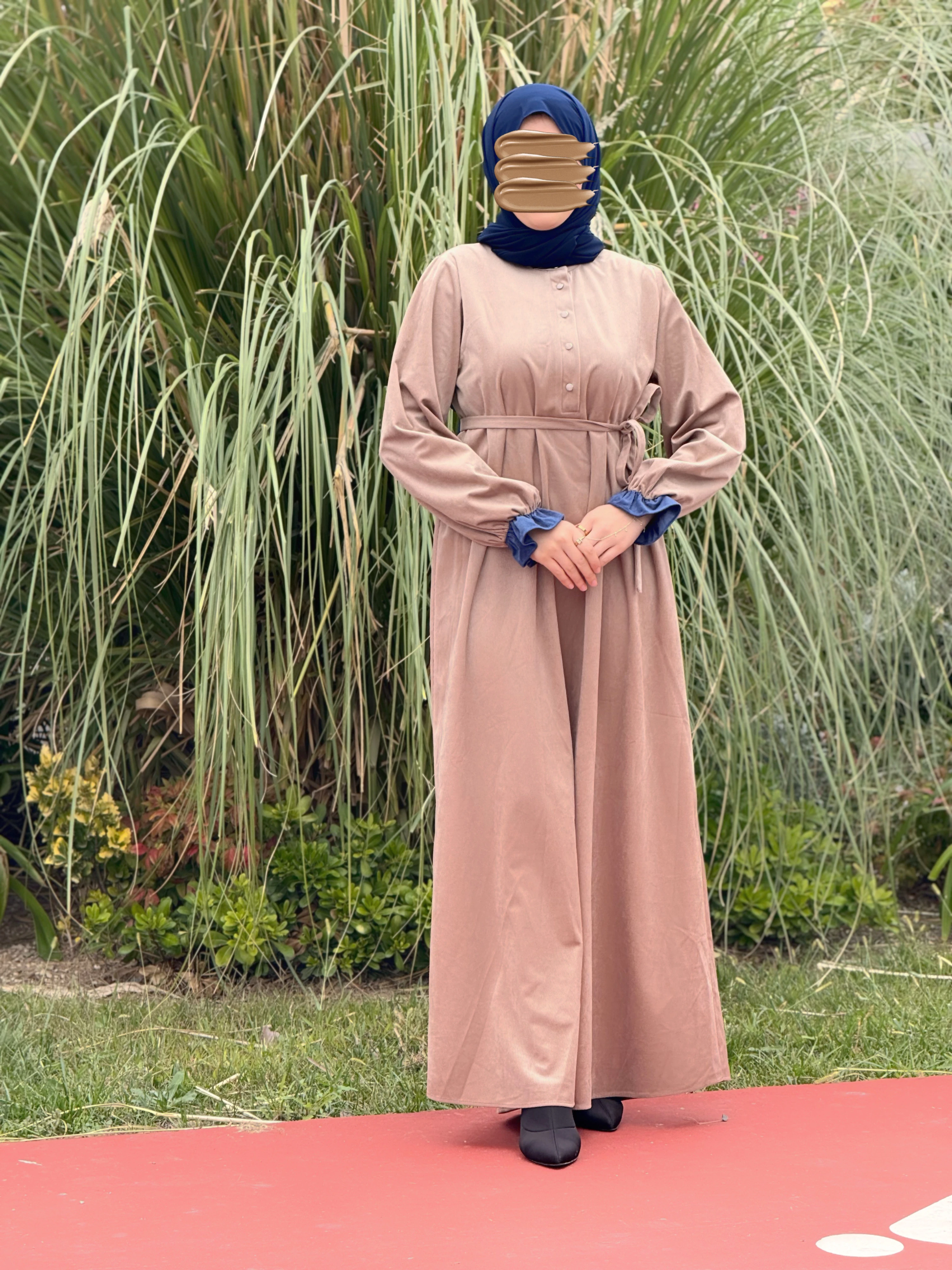 Ankanoor Garnili Kadife Elbise ANKA255112 - bej