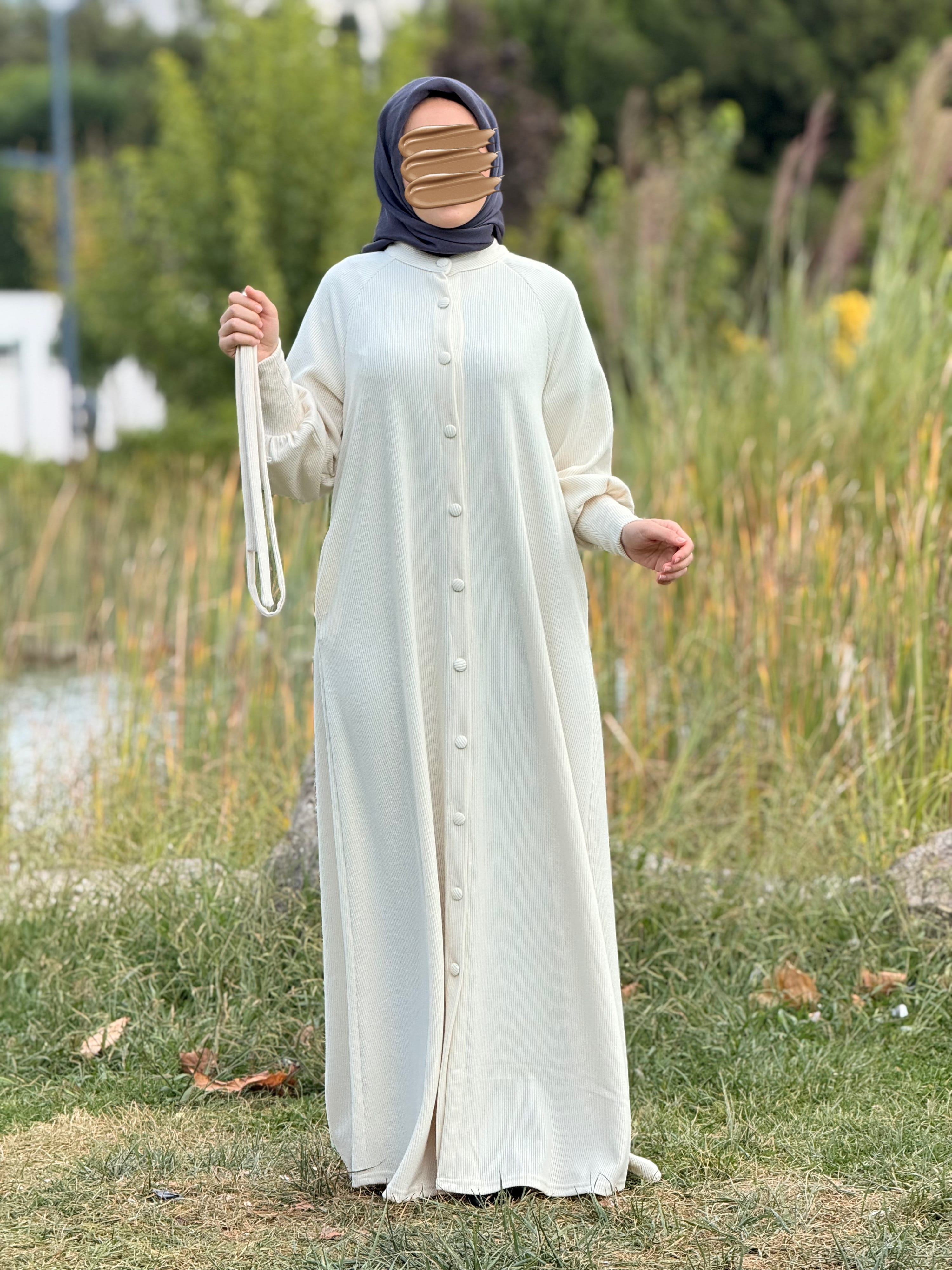 Ankanoor Reglan Kollu Kaplama Düğmeli Örme Ferace ANKA255107