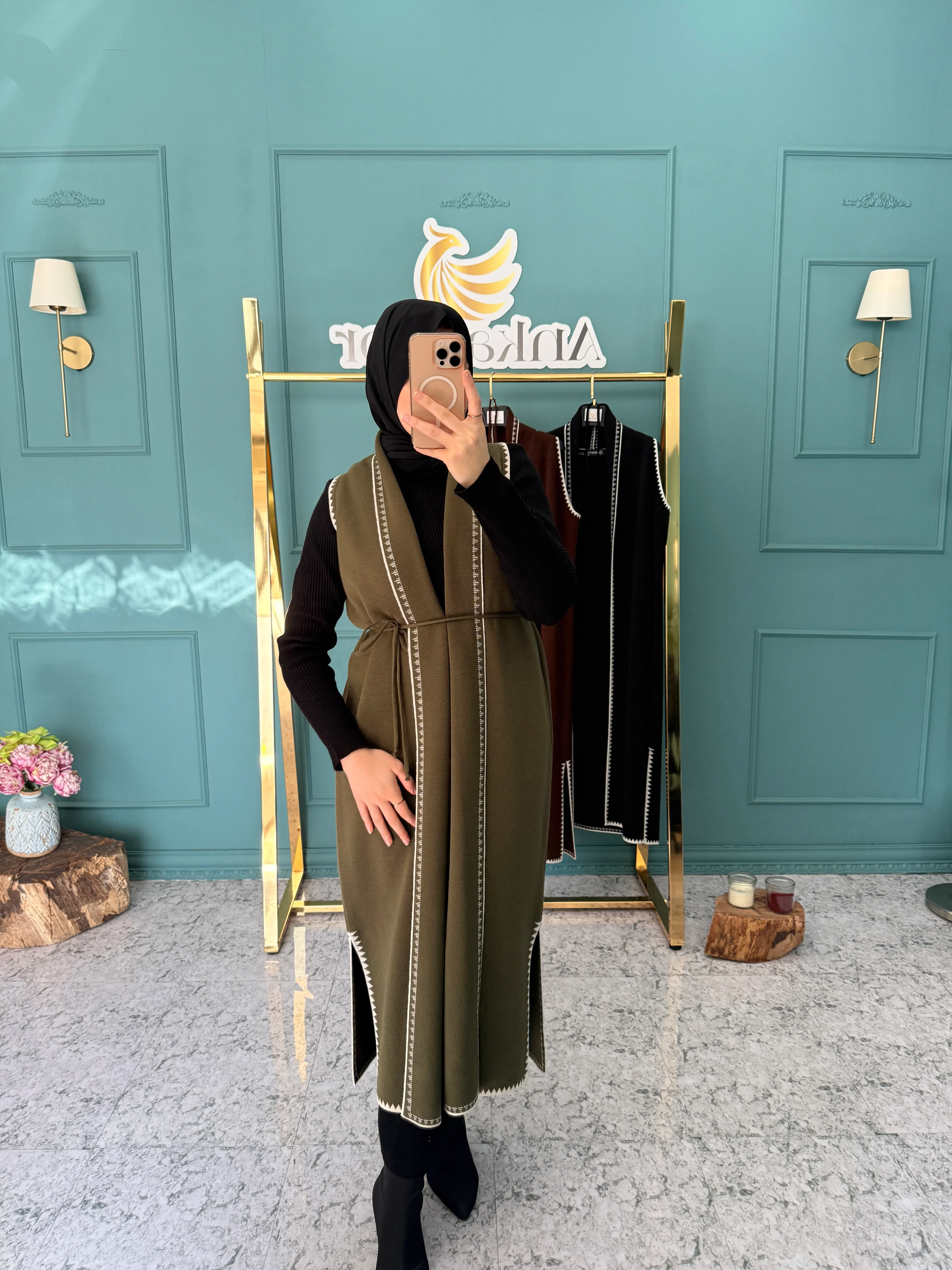 Ankanoor Çoban Nakışlı Kruvaze Çelik Yelek ANKA2518205 - haki