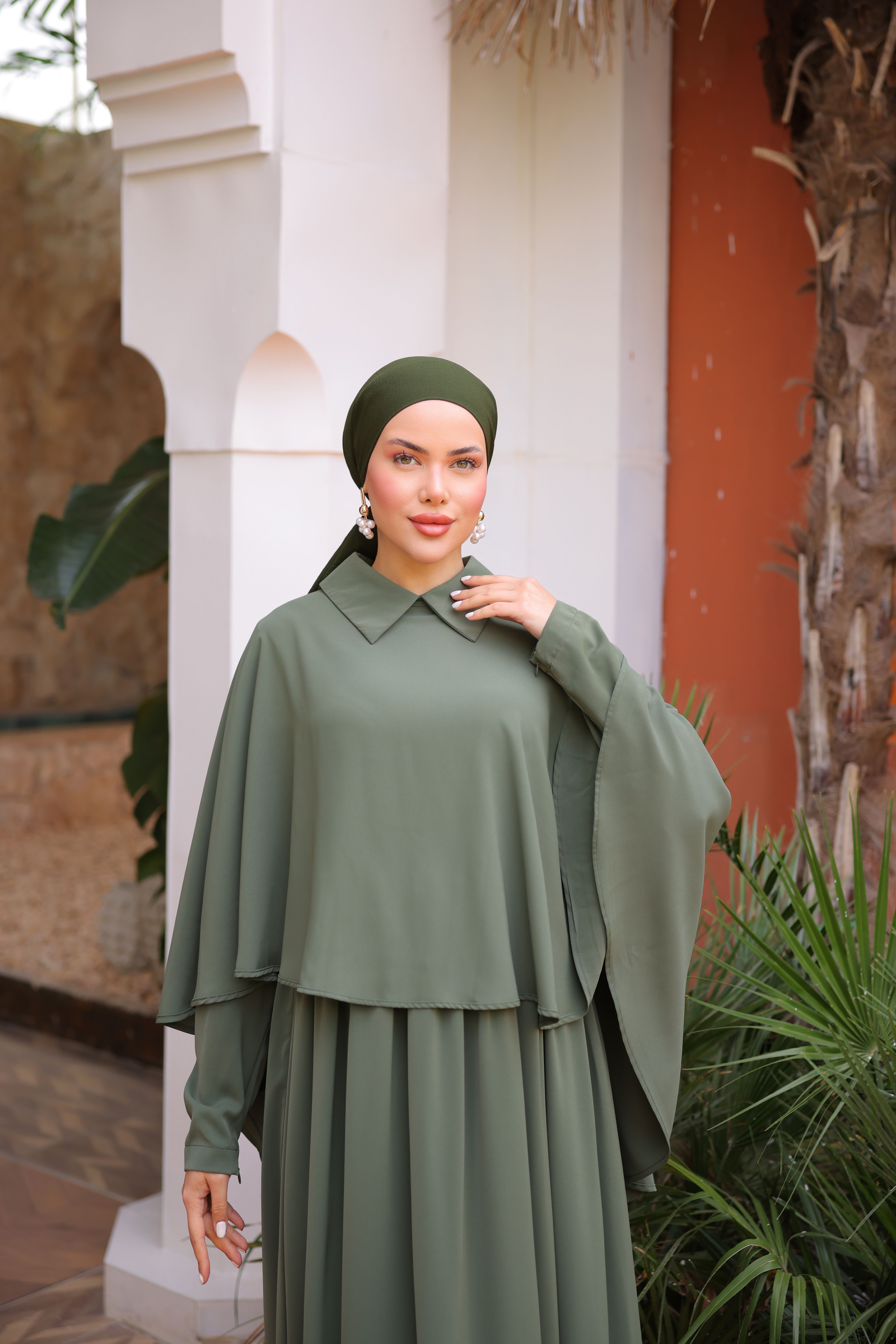 Ankanoor Yakalı Pelerinli Elbise Anka255084