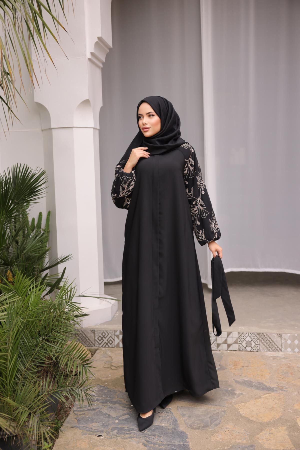 Ankanoor  Süzene Nakışlı Reglan Kol Ferace Anka255051