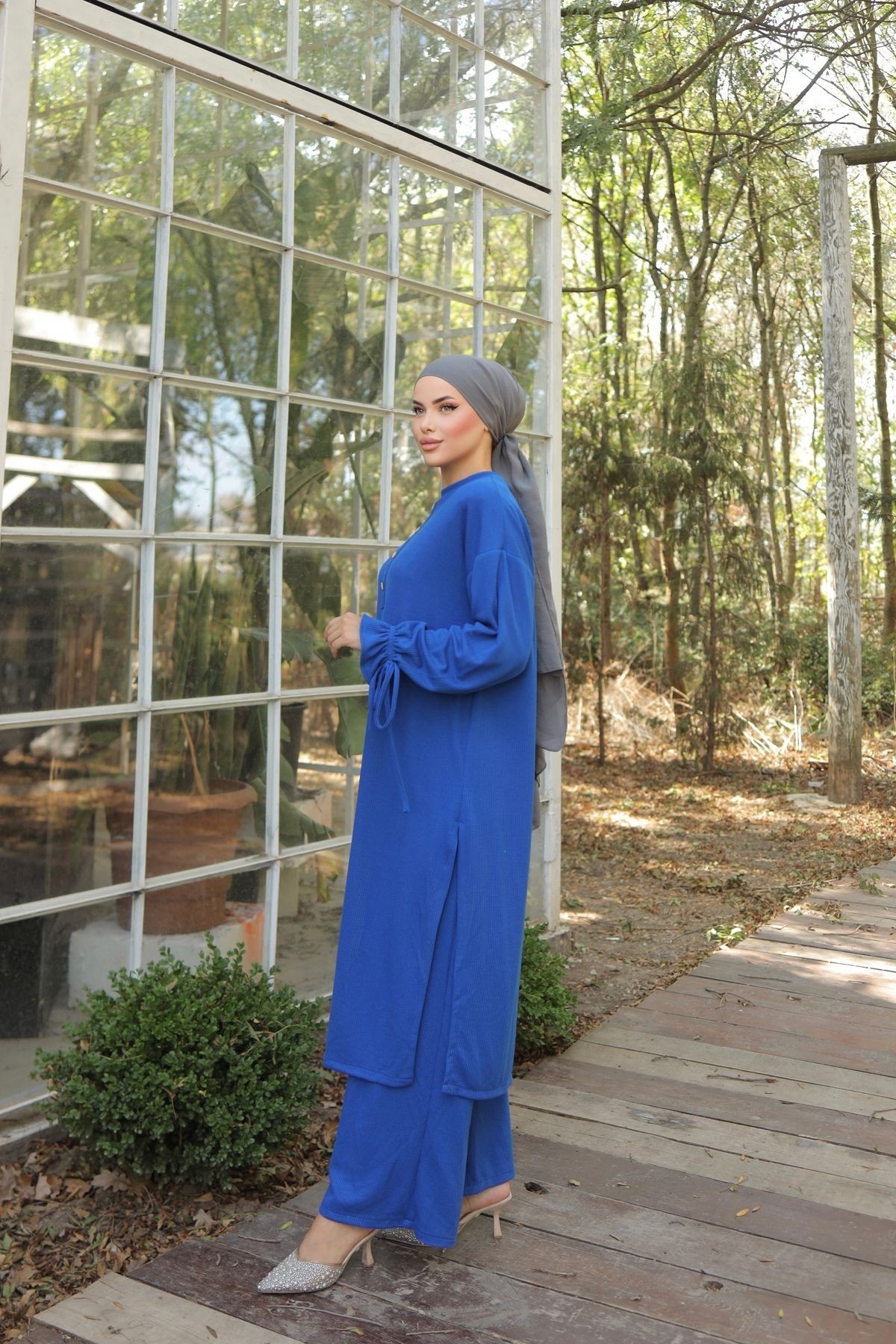Ankanoor Bej Düğme Detaylı Örme Pantolon Takım Anka256020