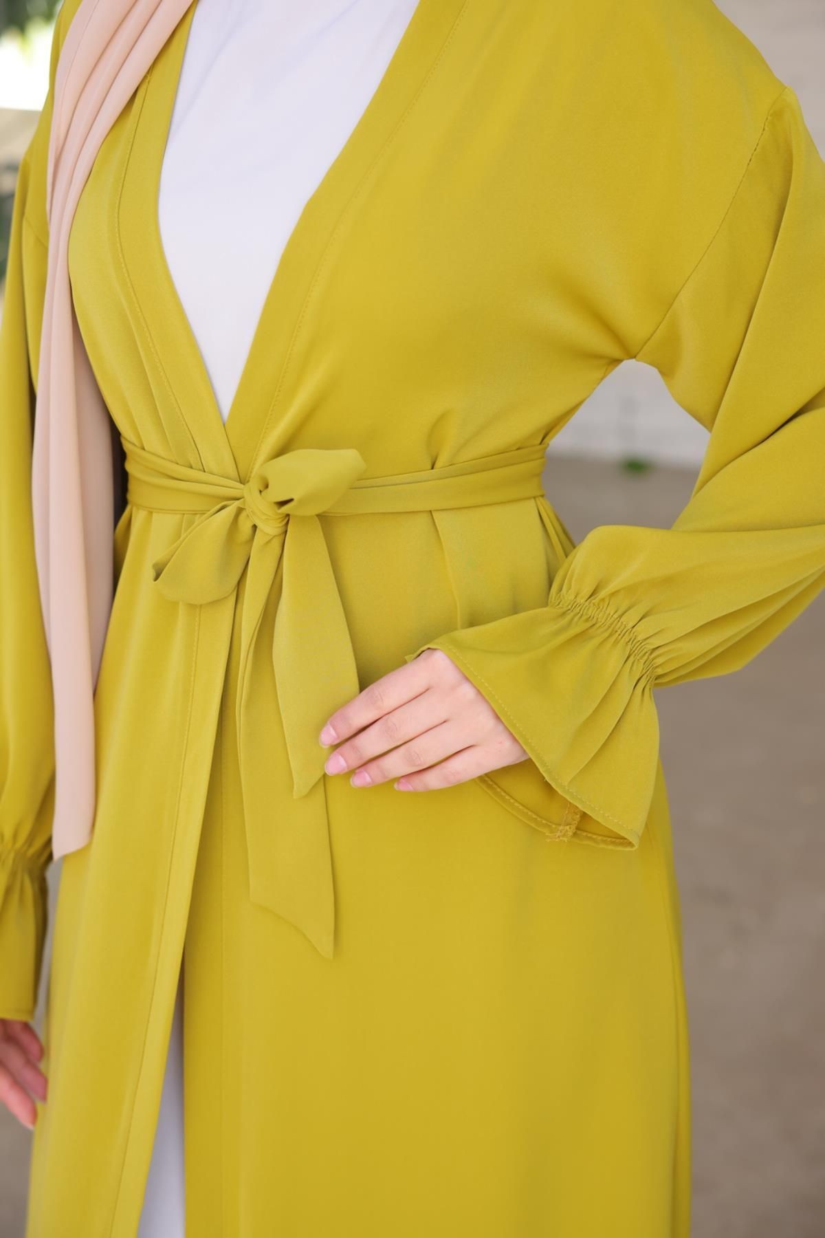 Ankanoor Siyah Garnili Kuşaklı Ikili Abaya Takım Anka255041