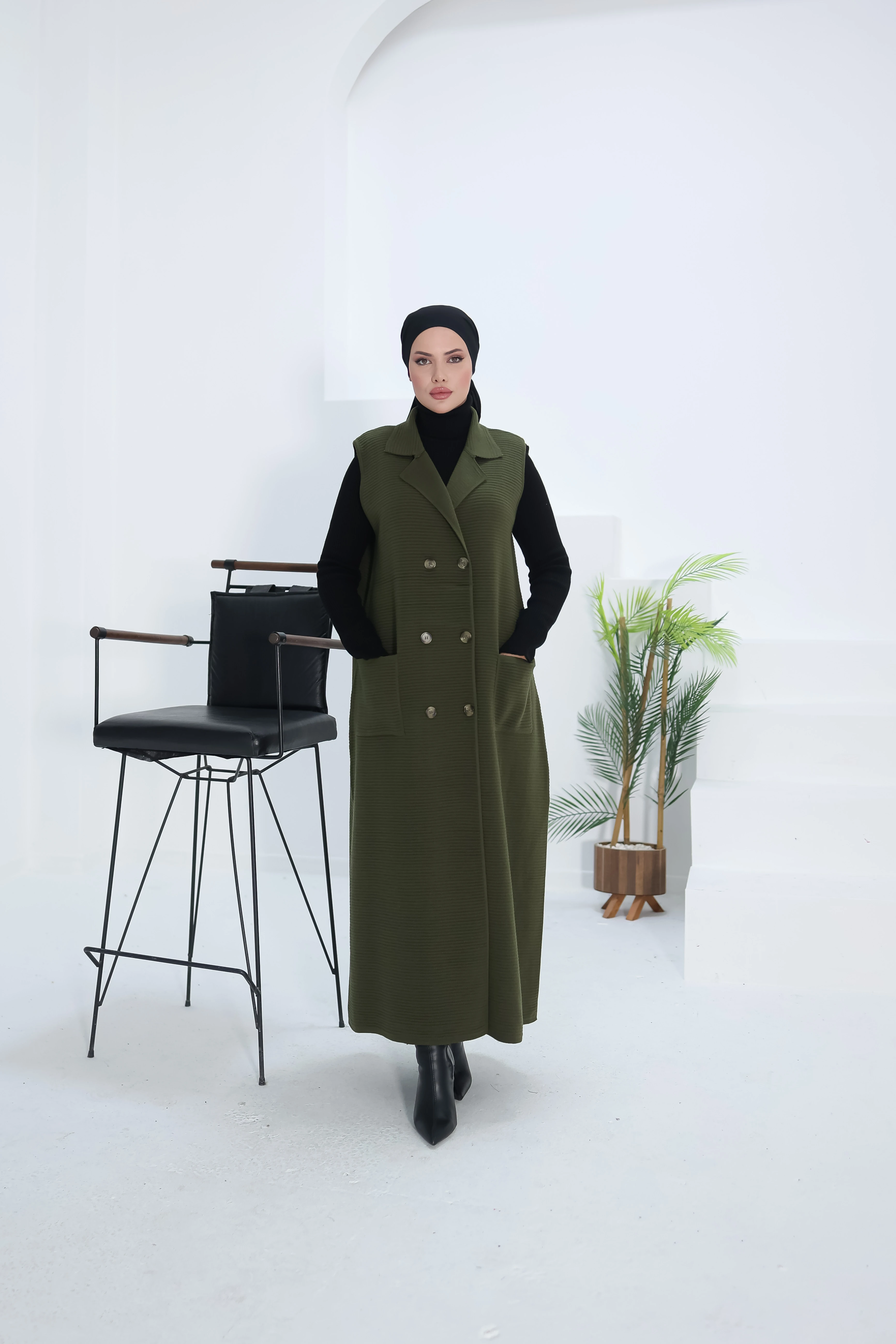 Ankanoor Kruvaze Yaka Düğmeli Yelek ANKA2518203 - haki