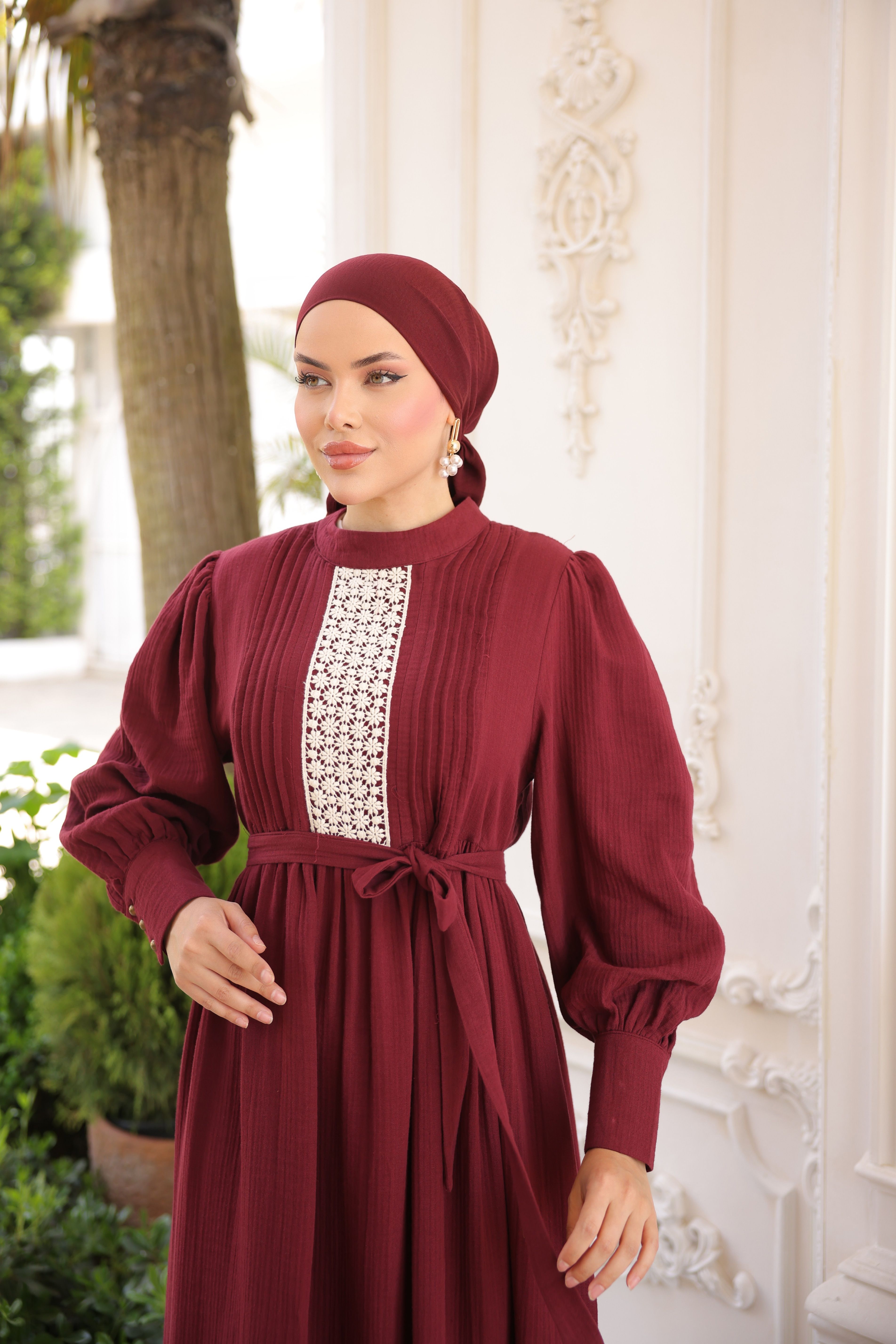Ankanoor Dantel ve Nervürlü Müslin Elbise Anka255087