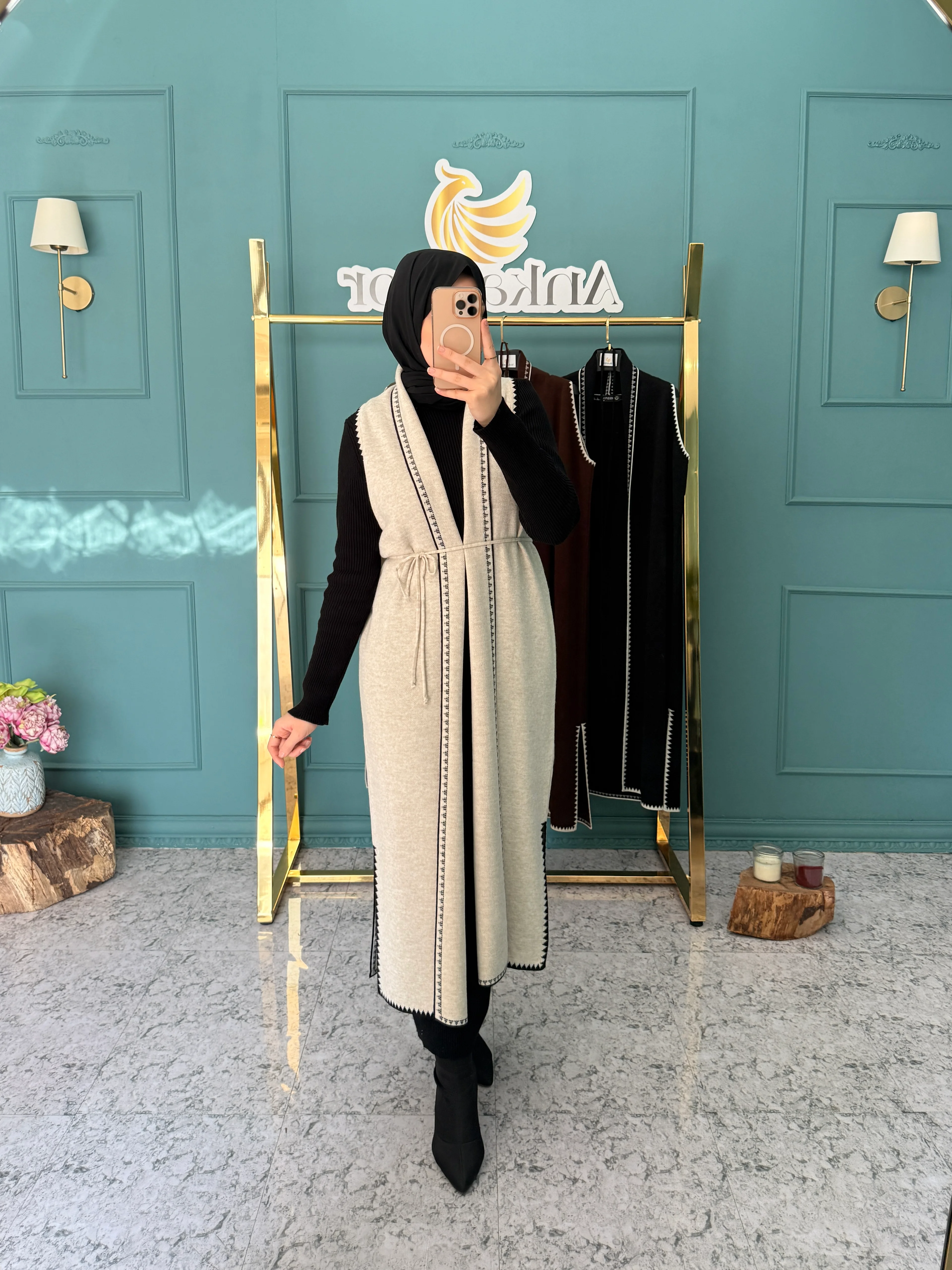 Ankanoor Çoban Nakışlı Kruvaze Çelik Yelek ANKA2518205 - ekru