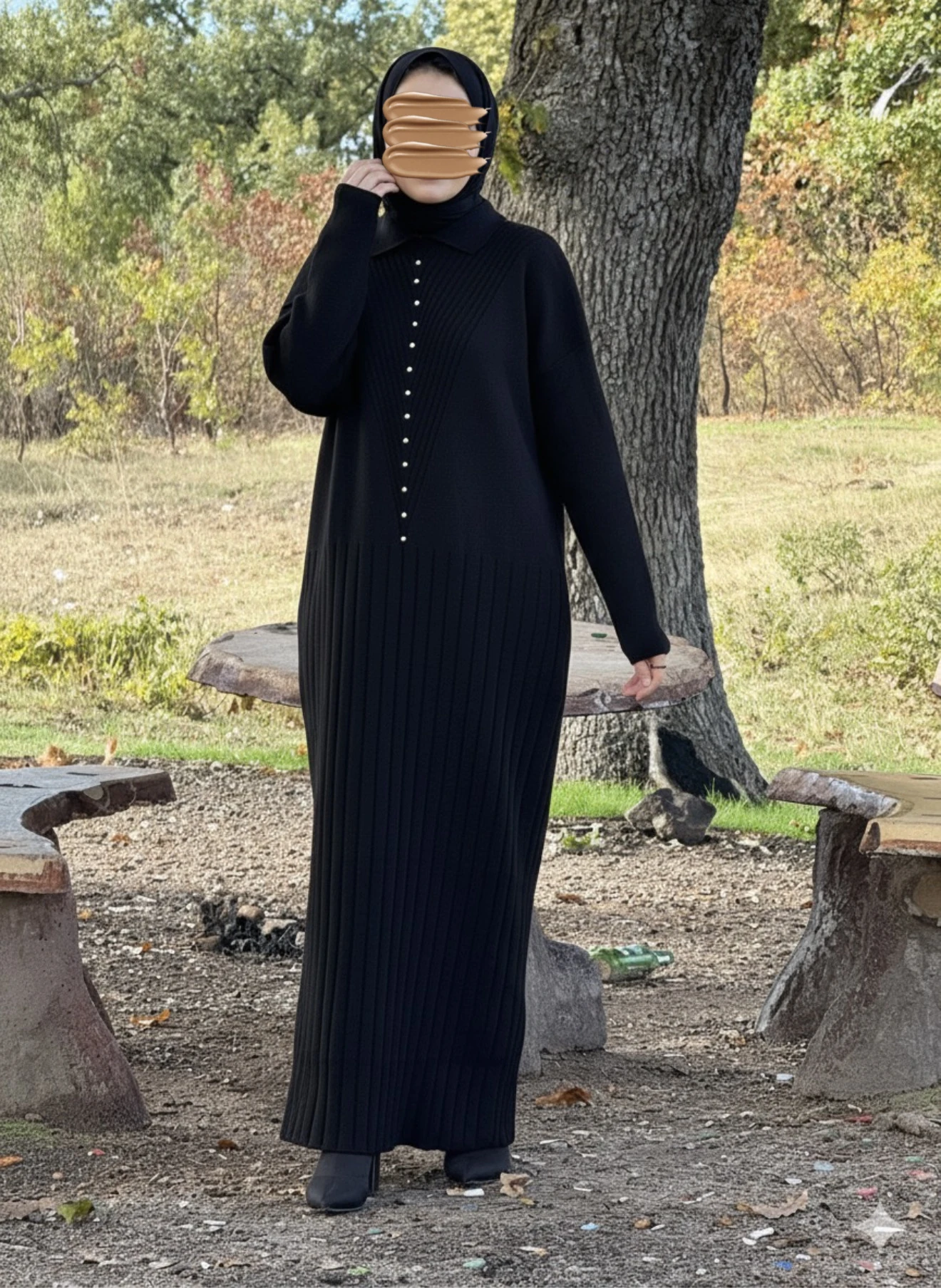 Ankanoor Taş Detaylı Triko Elbise ANKA252011 - siyah