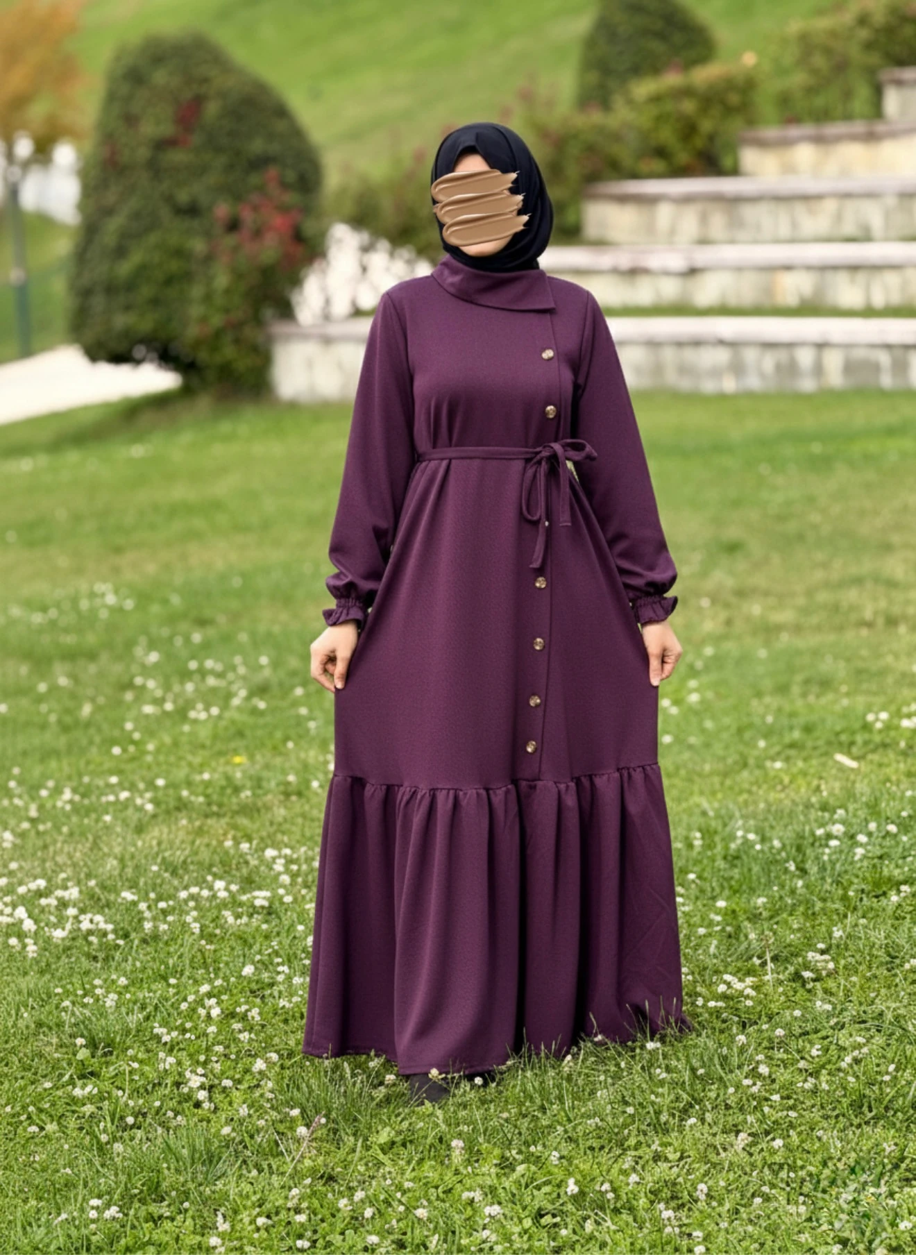 Ankanoor Anvelop Yandan Düğmeli Örme Elbise ANKA255113 - mürdüm