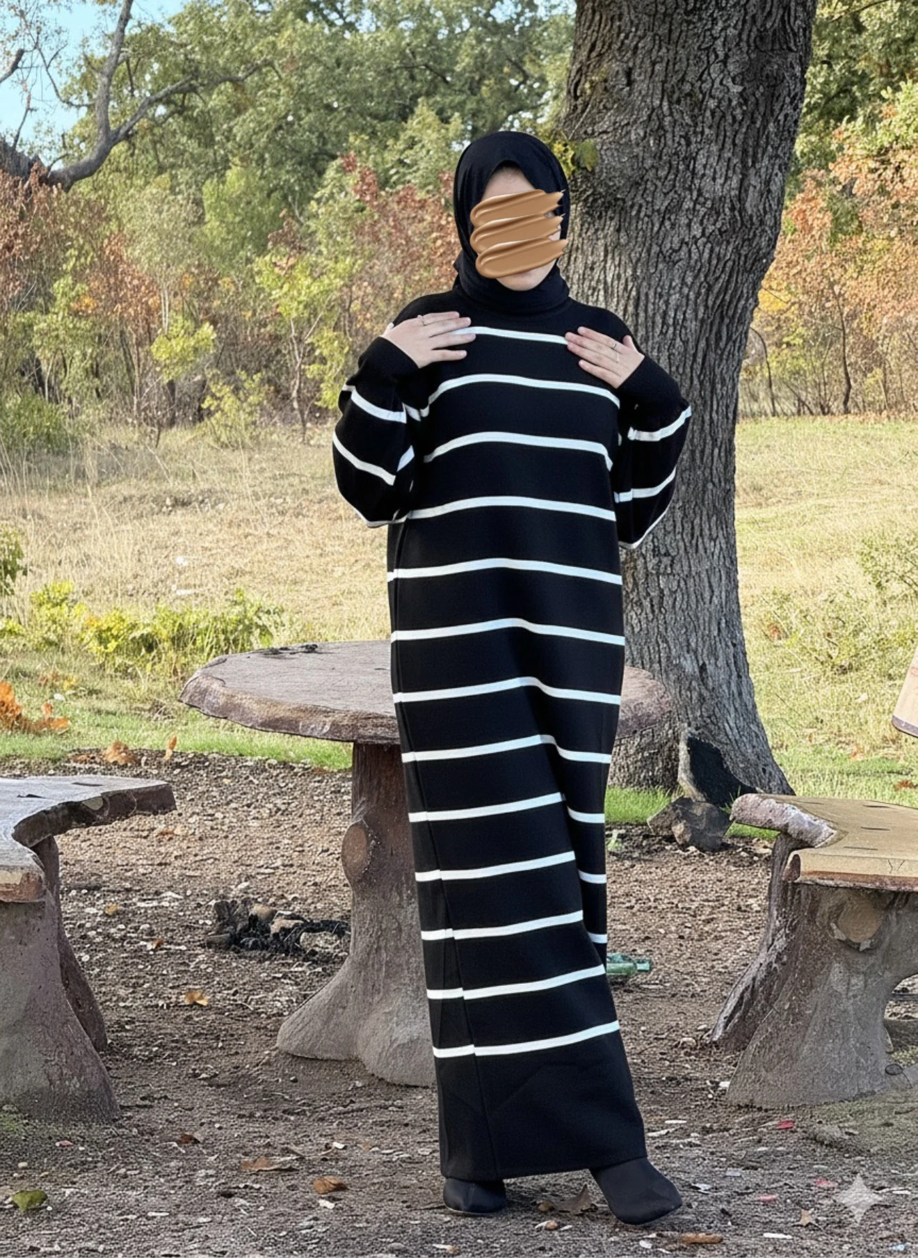 Ankanoor Çizgili Triko Elbise ANKA252010 - siyah