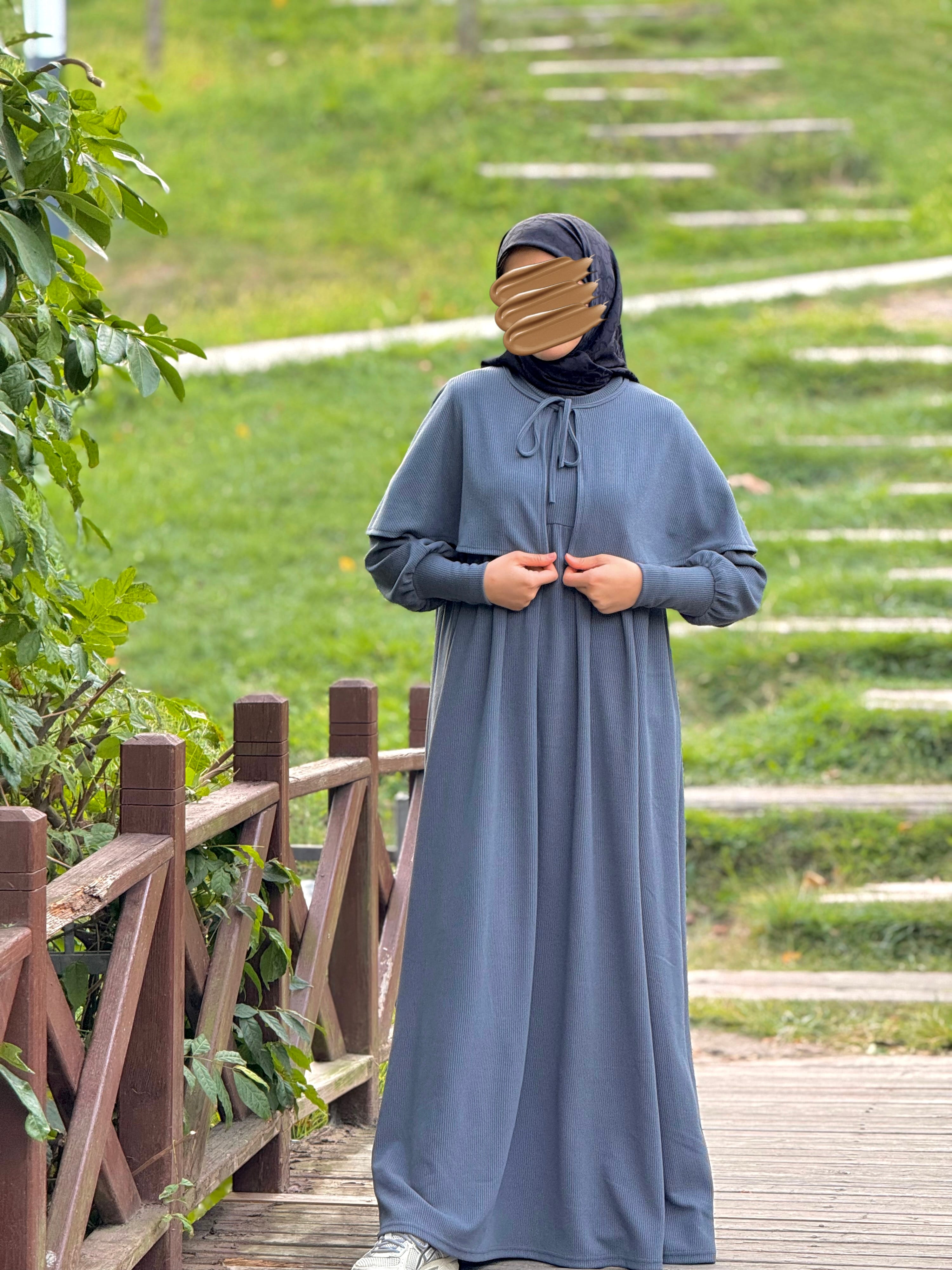 Ankanoor Pelerinli Örme Elbise ANKA255108 - gri