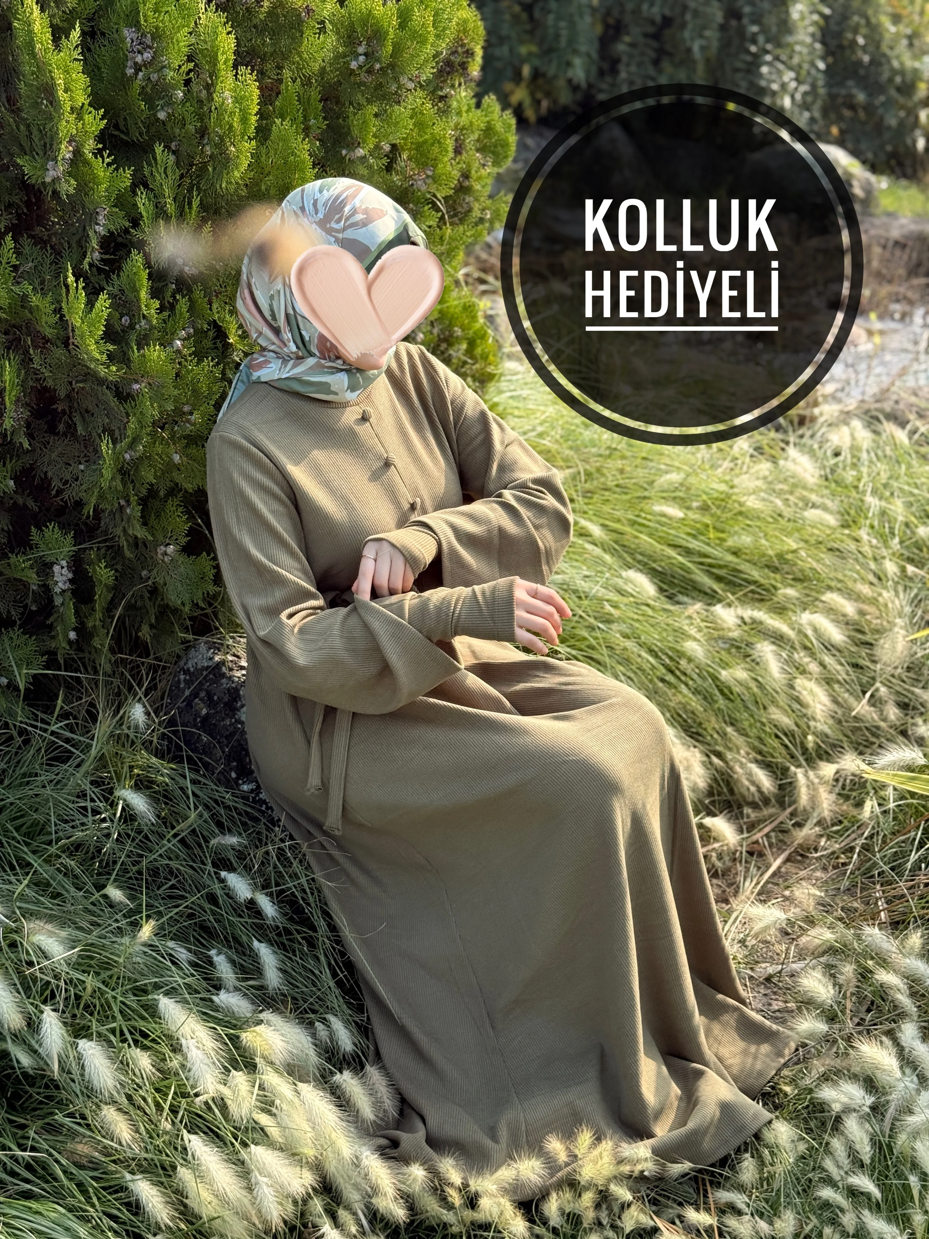 Ankanoor Kaplama Düğmeli Kolluklu Örme Elbise ANKA255114 - haki