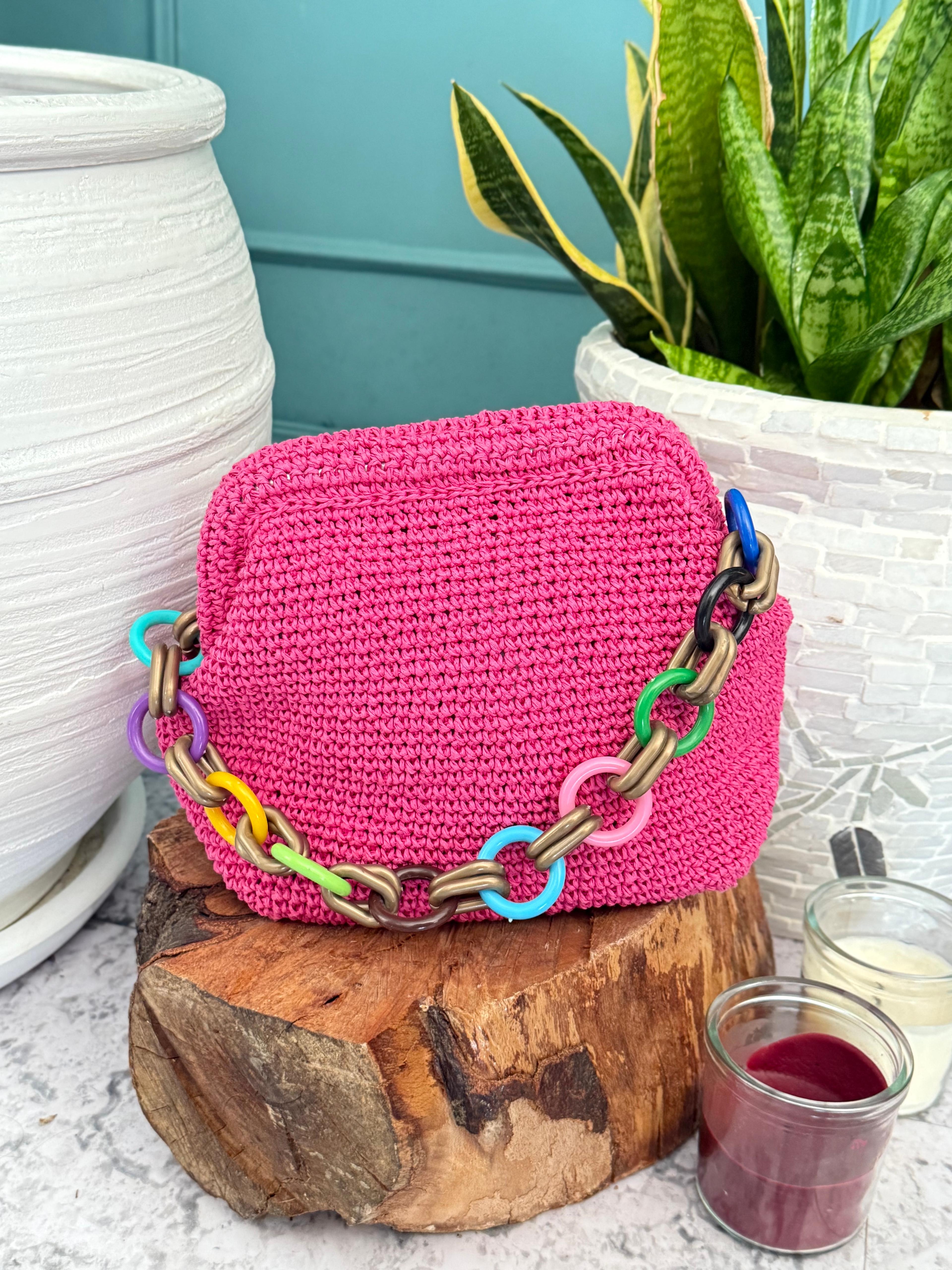 Gizli Burslu Hasır Clutch Çanta - pembe