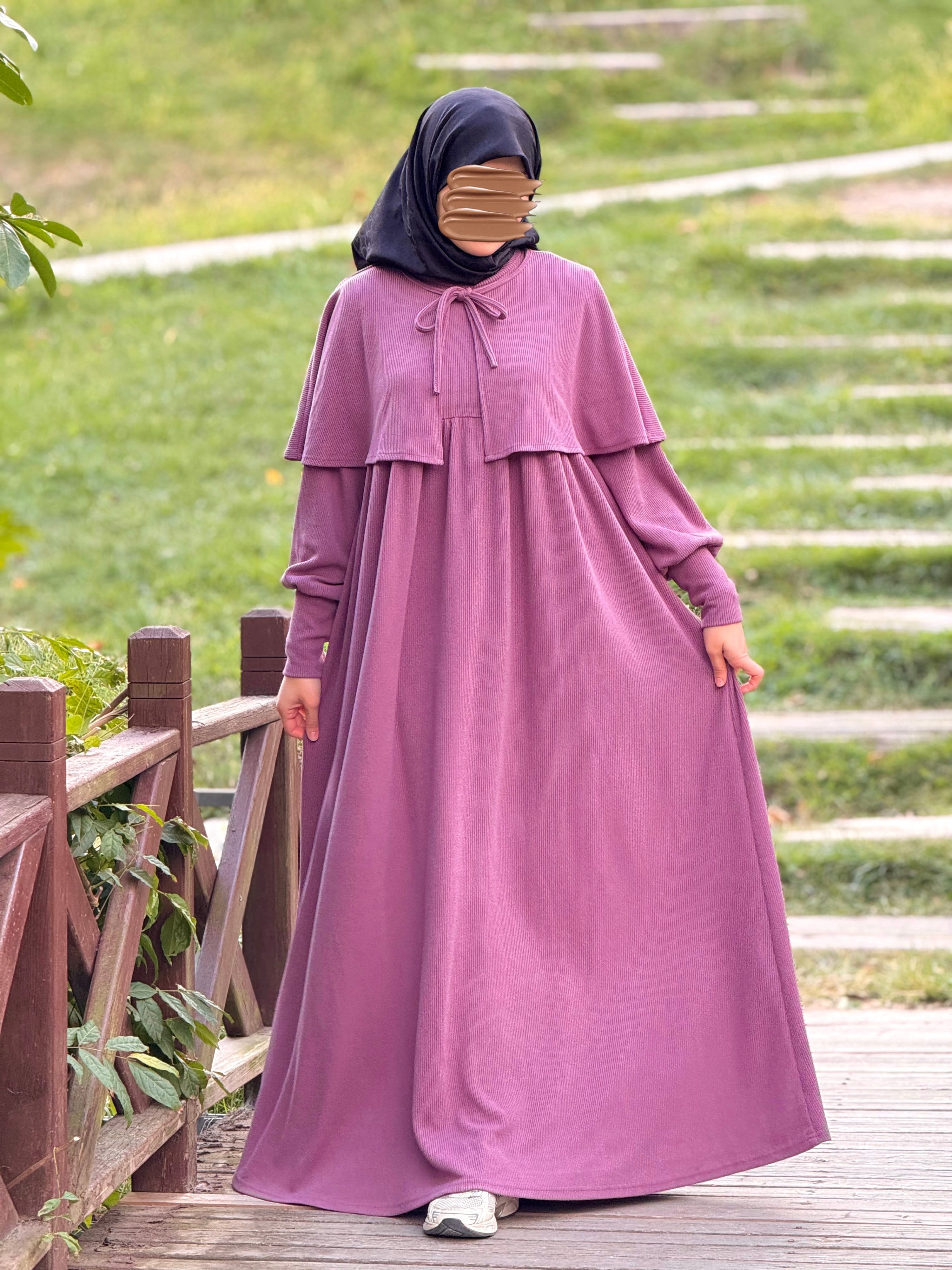Ankanoor Pelerinli Örme Elbise ANKA255108 - mor