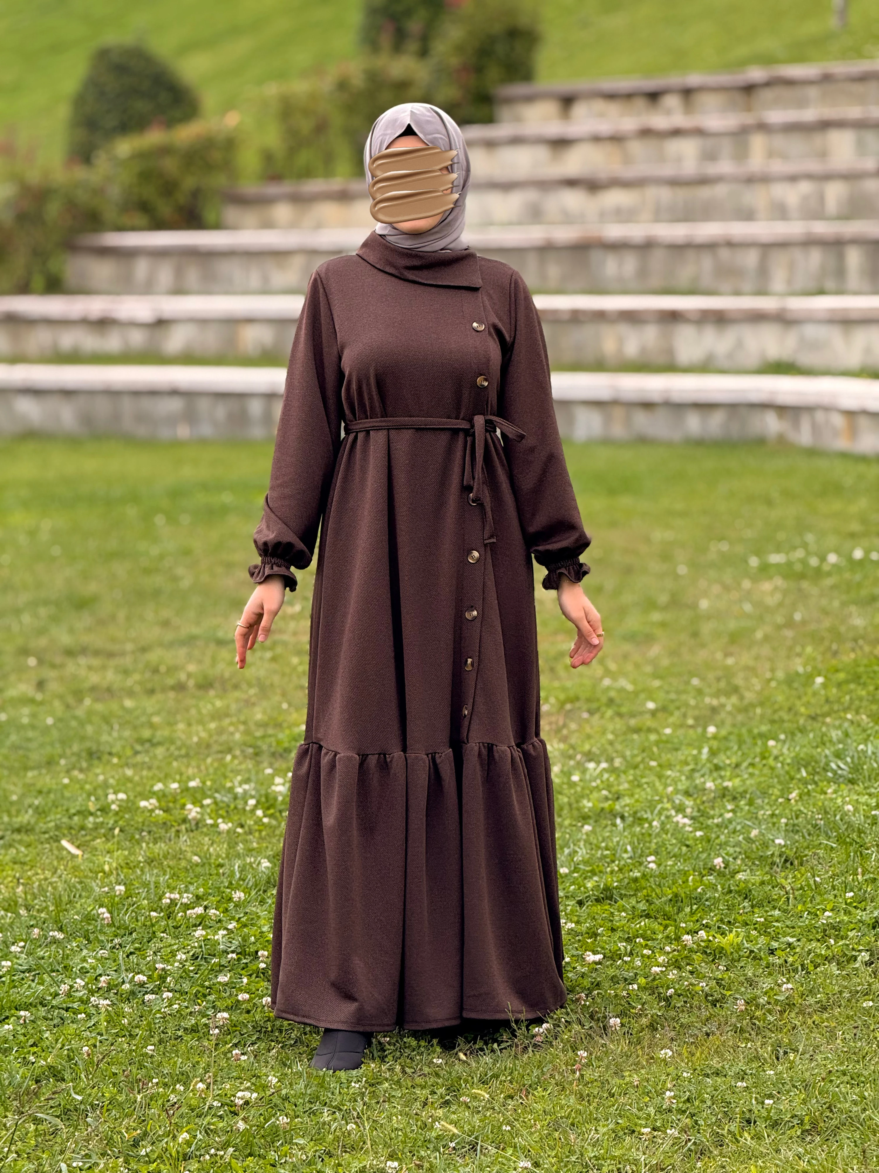 Ankanoor Anvelop Yandan Düğmeli Örme Elbise ANKA255113 - kahve