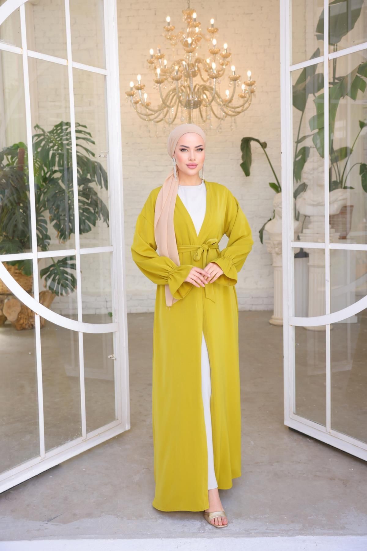 Ankanoor Siyah Garnili Kuşaklı Ikili Abaya Takım Anka255041