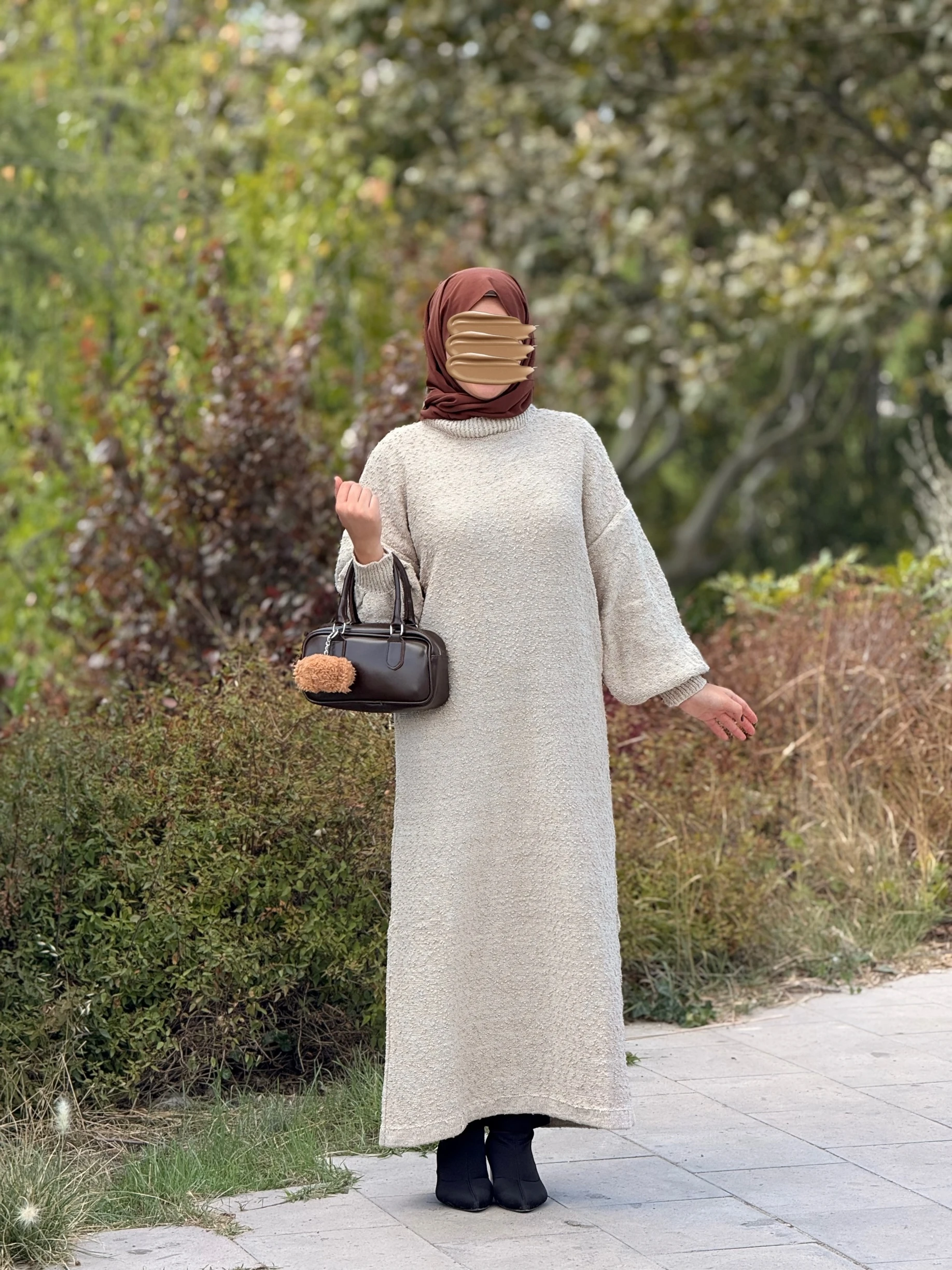 Ankanoor Tasarım Oversize Triko Elbise ANKA252003 - bej