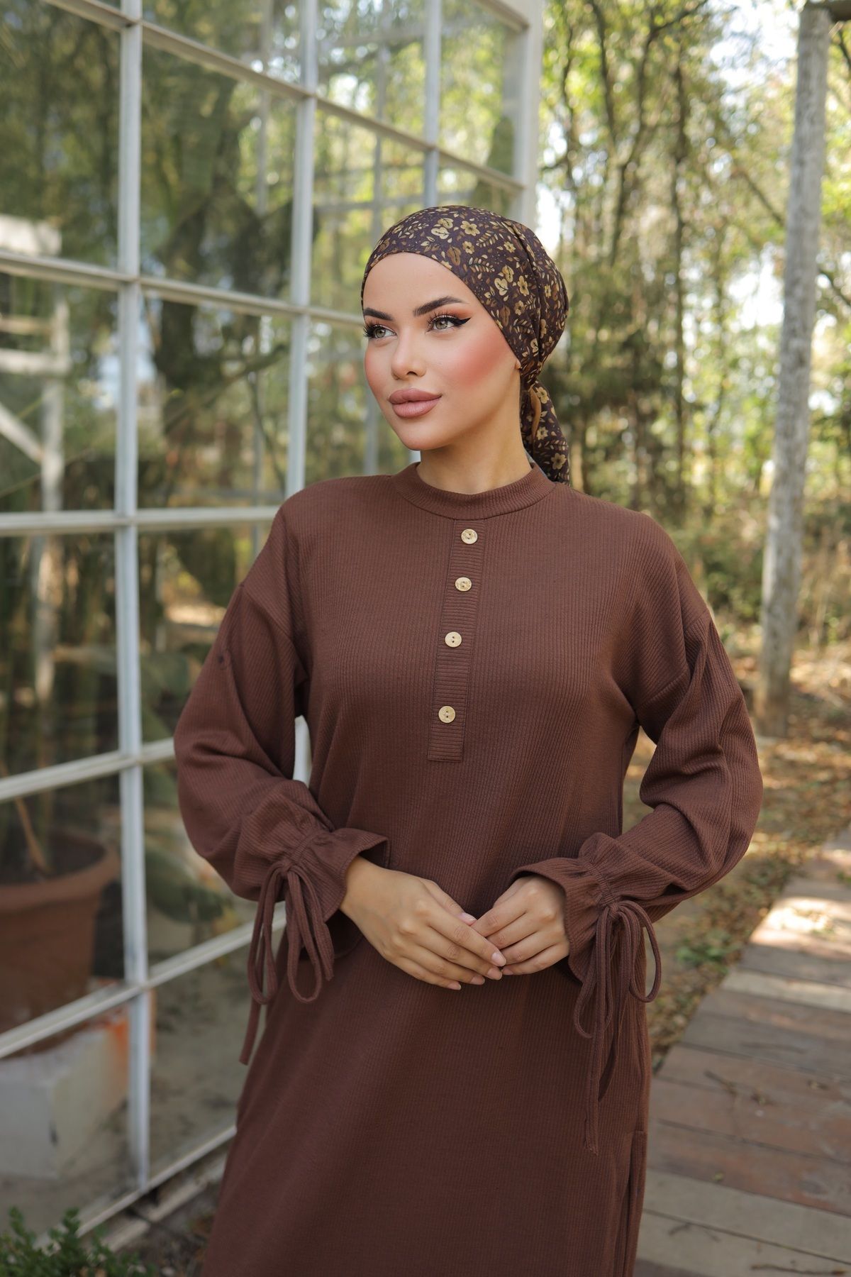 Ankanoor Bej Düğme Detaylı Örme Pantolon Takım Anka256020