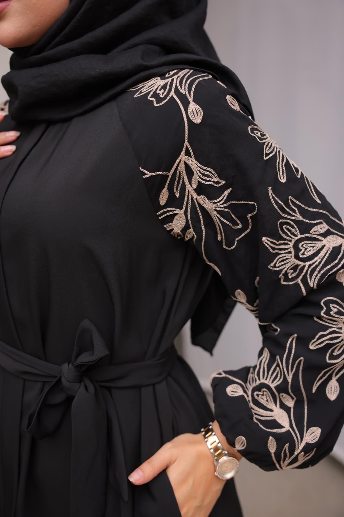 Ankanoor  Süzene Nakışlı Reglan Kol Ferace Anka255051