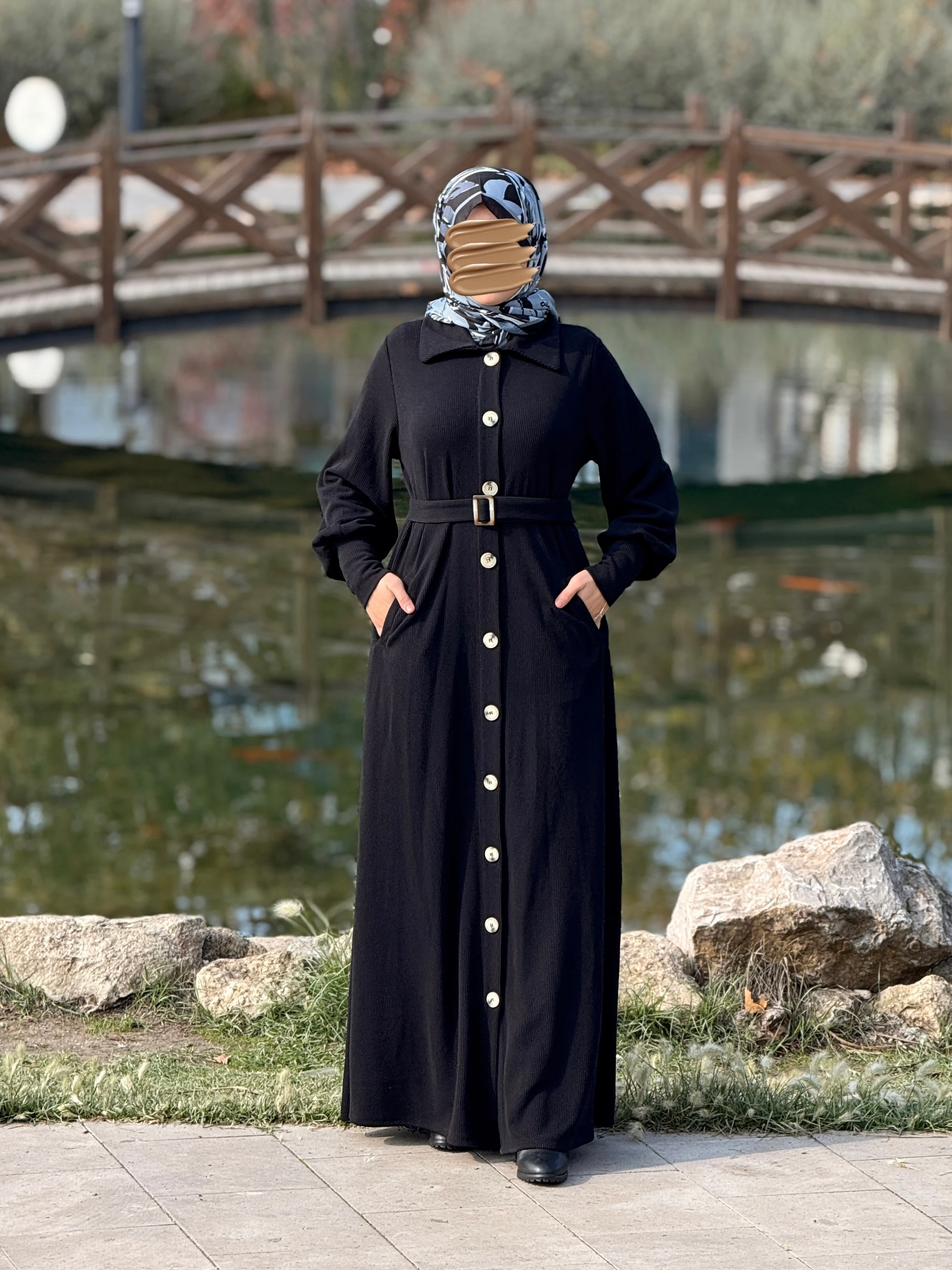 Ankanoor Flato Cepli Toka Kemerli Örme Ferace ANKA255115 - siyah