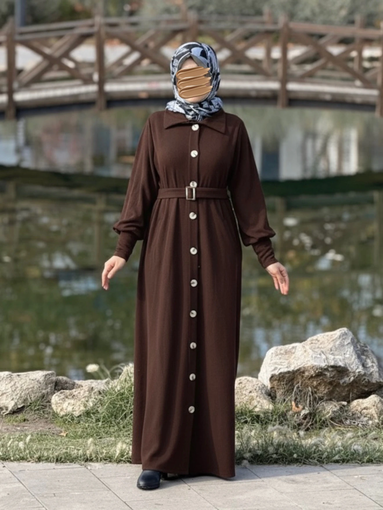 Ankanoor Flato Cepli Toka Kemerli Örme Ferace ANKA255115 - kahve