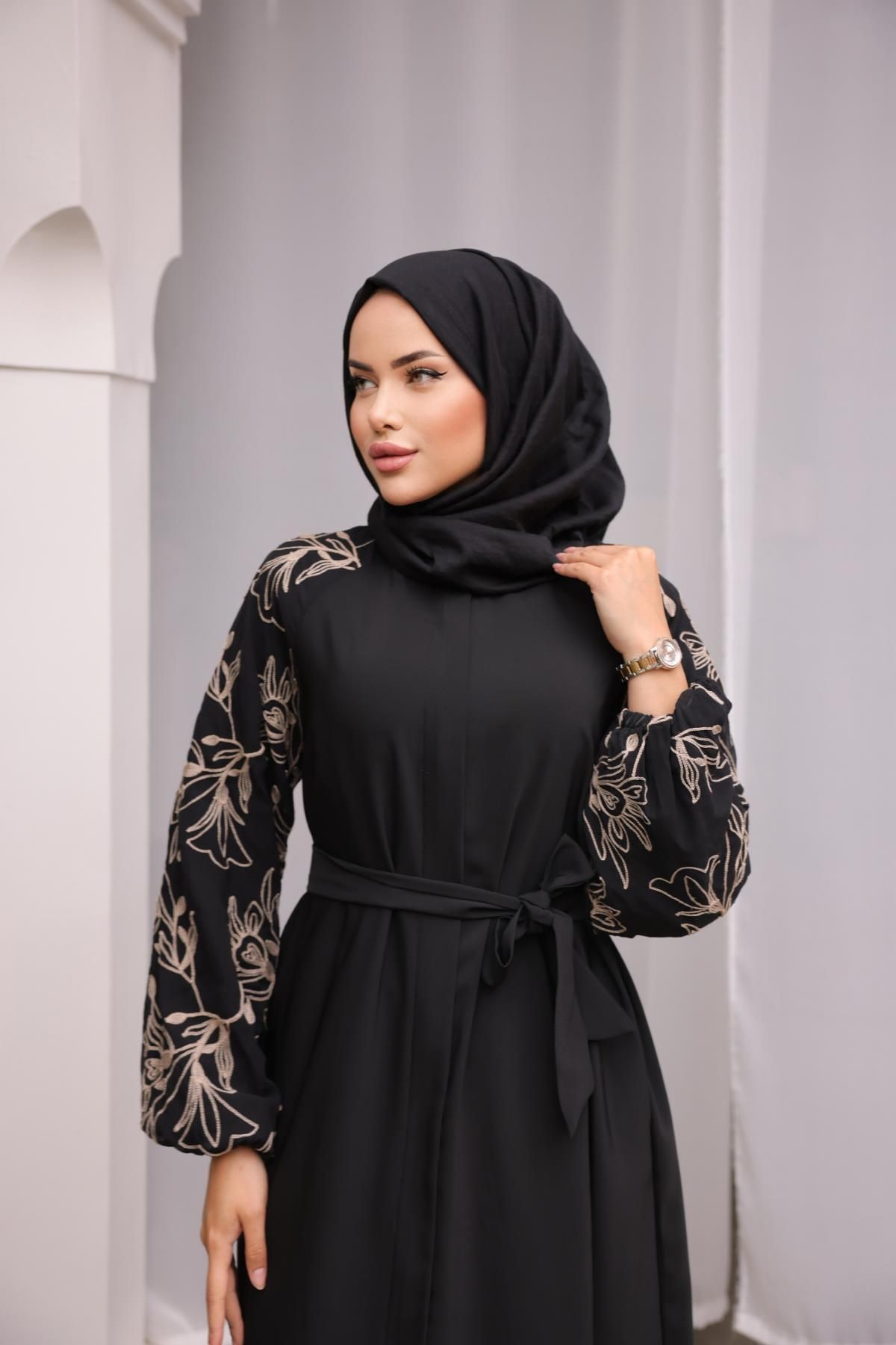 Ankanoor  Süzene Nakışlı Reglan Kol Ferace Anka255051