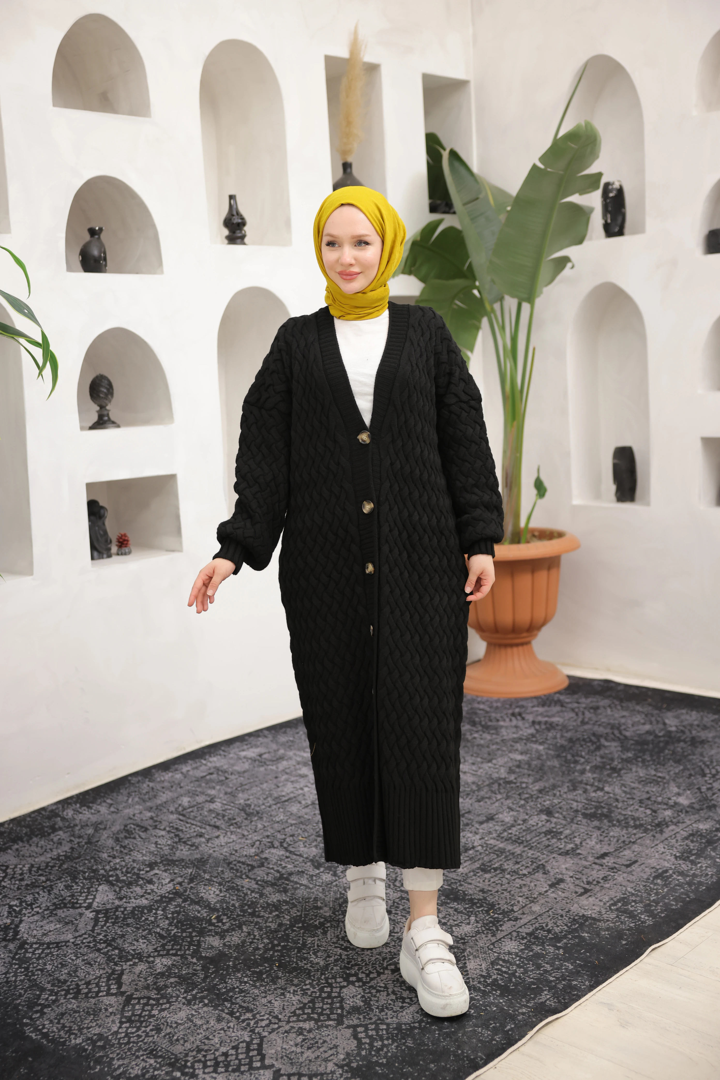 Ankanoor Örgü Desen Triko Hırka ANKA252013 - siyah