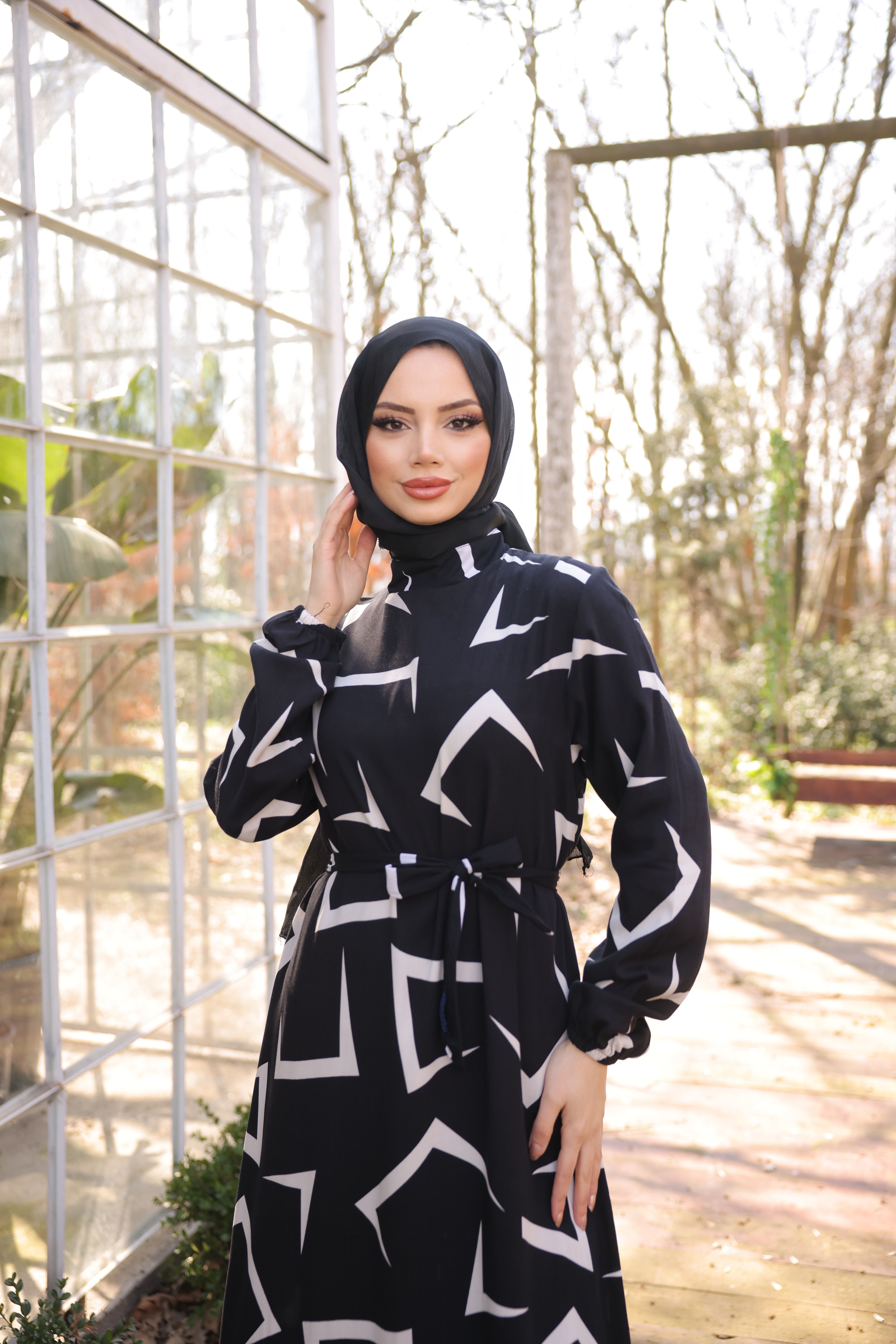 Ankanoor Asimetrik Desenli Viskon Elbise Anka25zv7