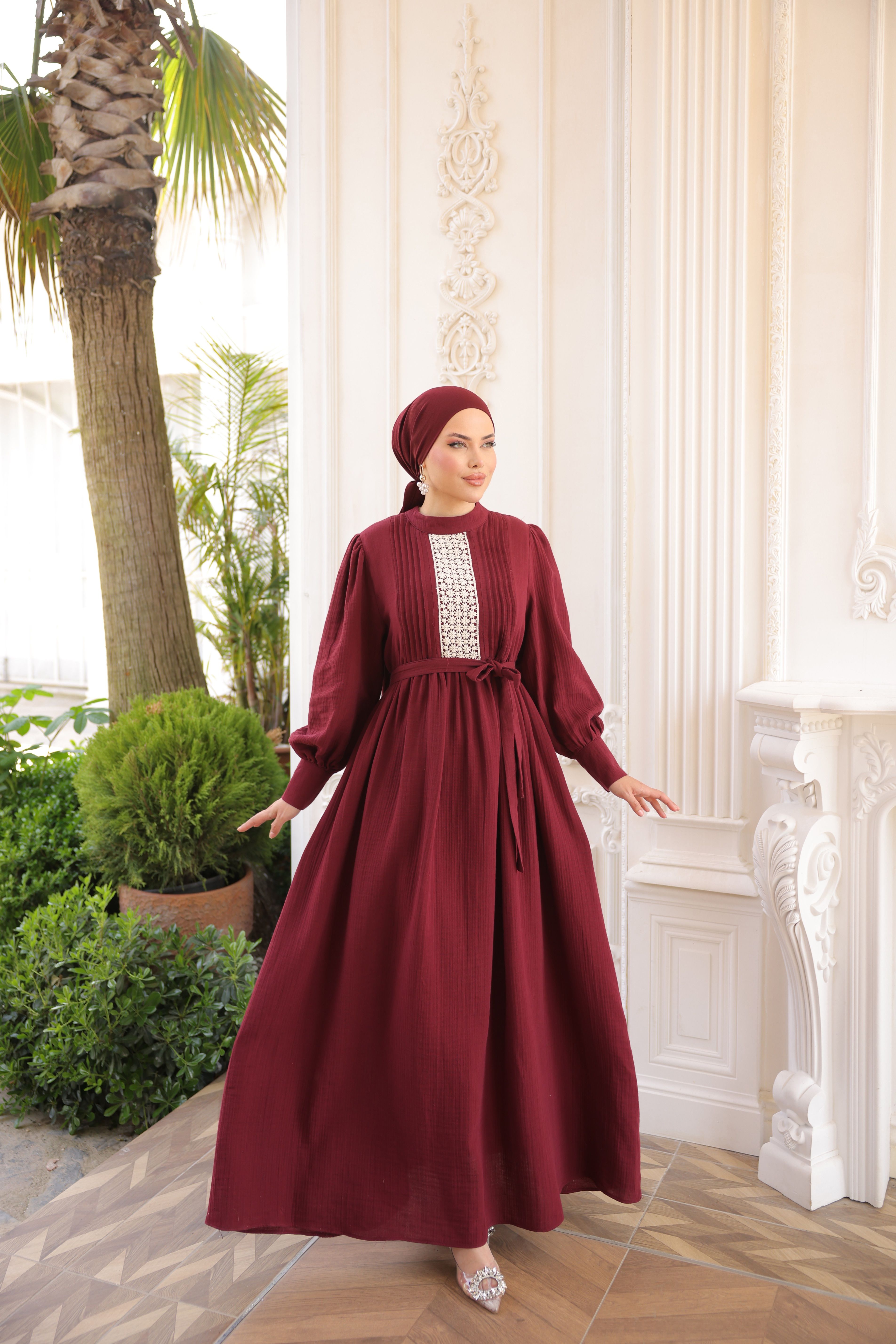 Ankanoor Dantel ve Nervürlü Müslin Elbise Anka255087