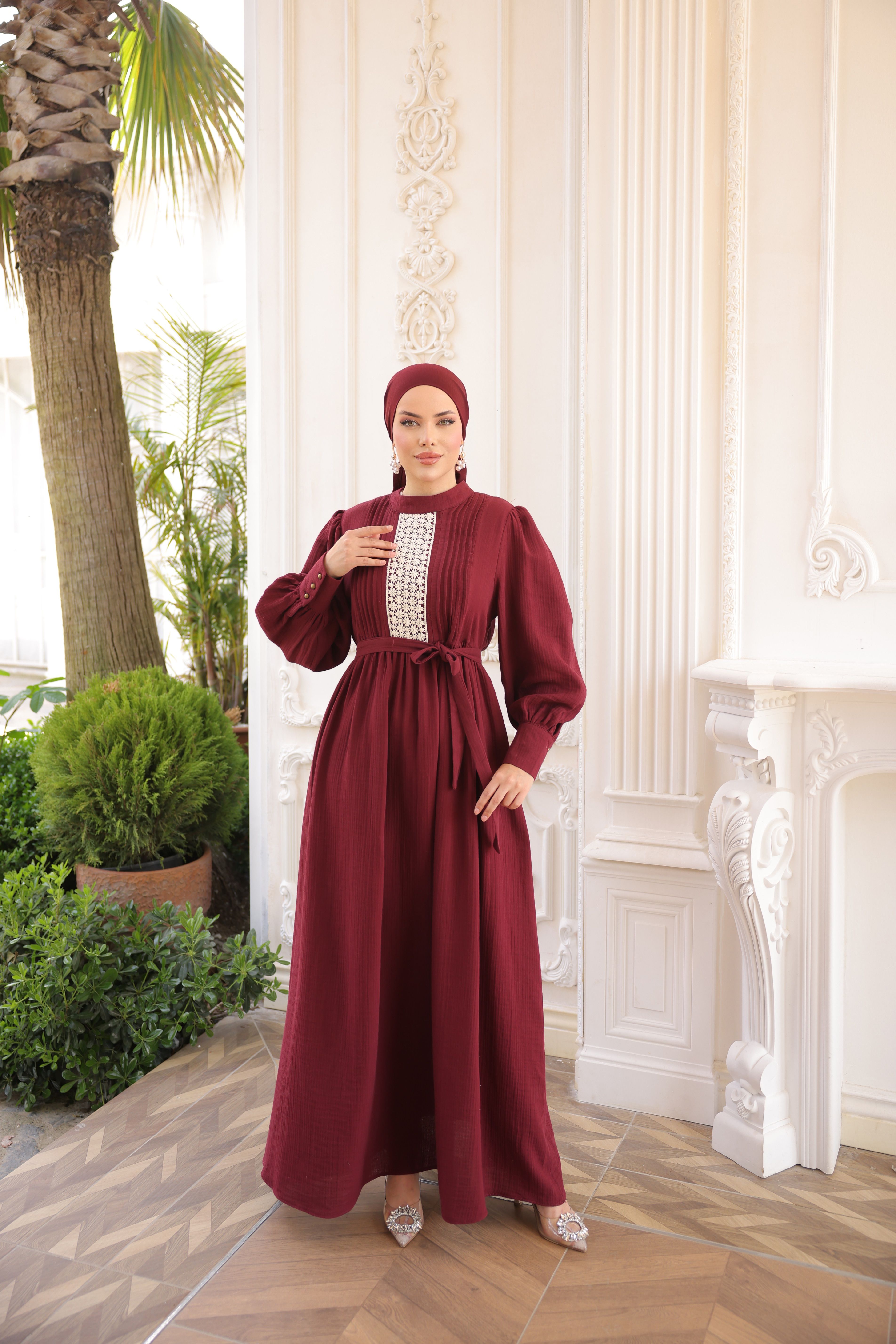 Ankanoor Dantel ve Nervürlü Müslin Elbise Anka255087