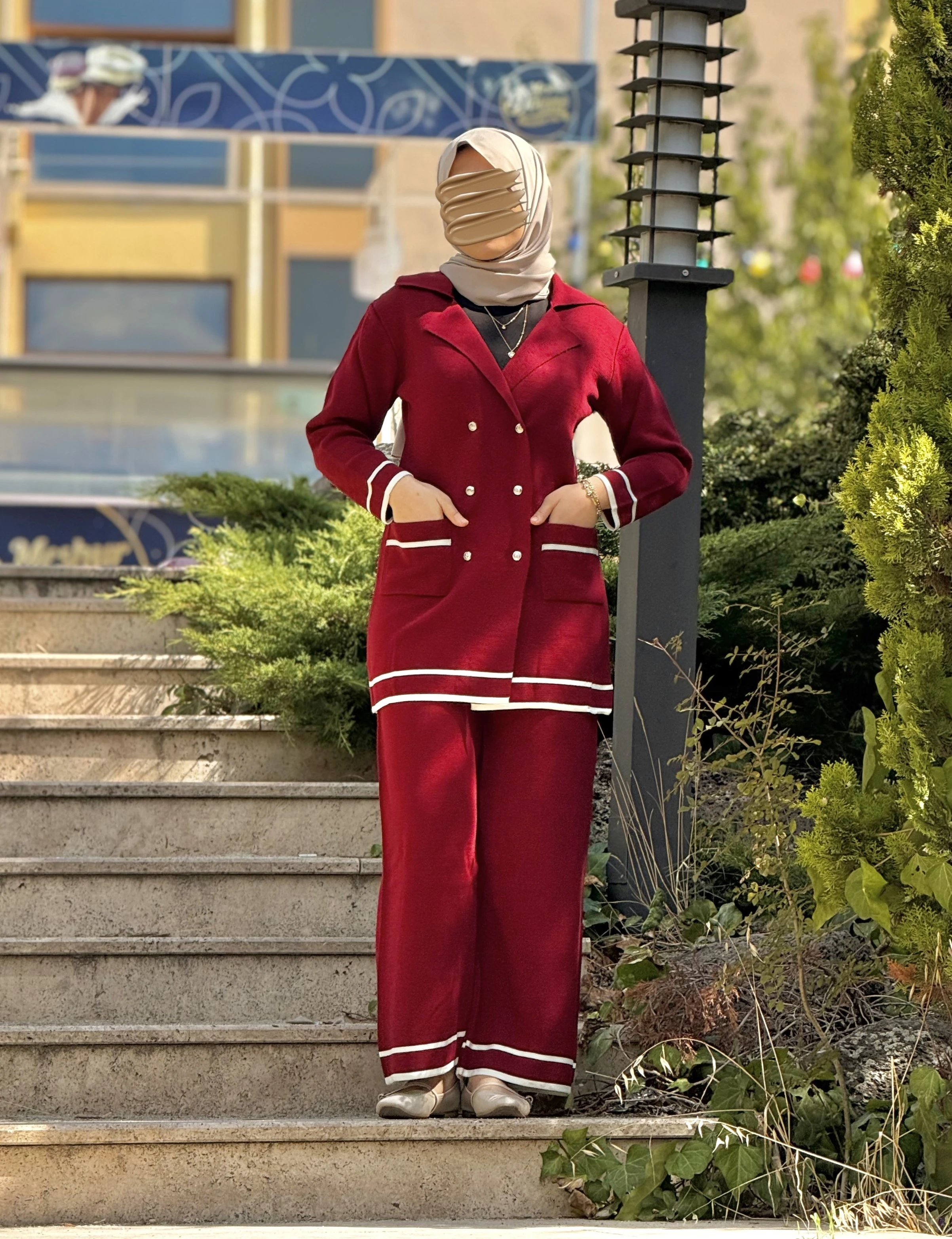 Ankanoor Triko Ceket Pantolon Takım ANKA252001 - bordo