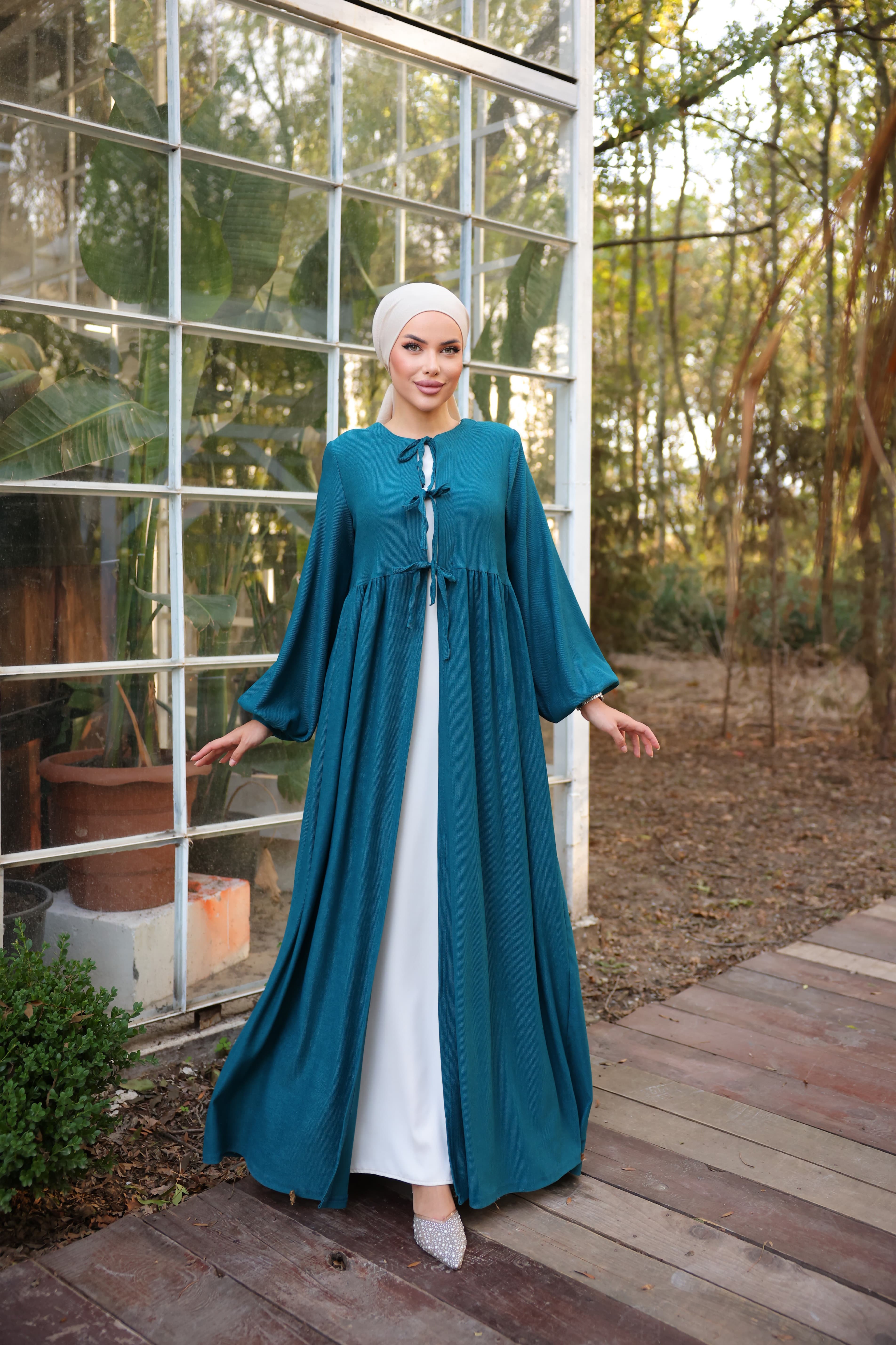Ankanoor Haki Bel Büzgülü 3 Biyeli Kimono Anka258024 - petrol