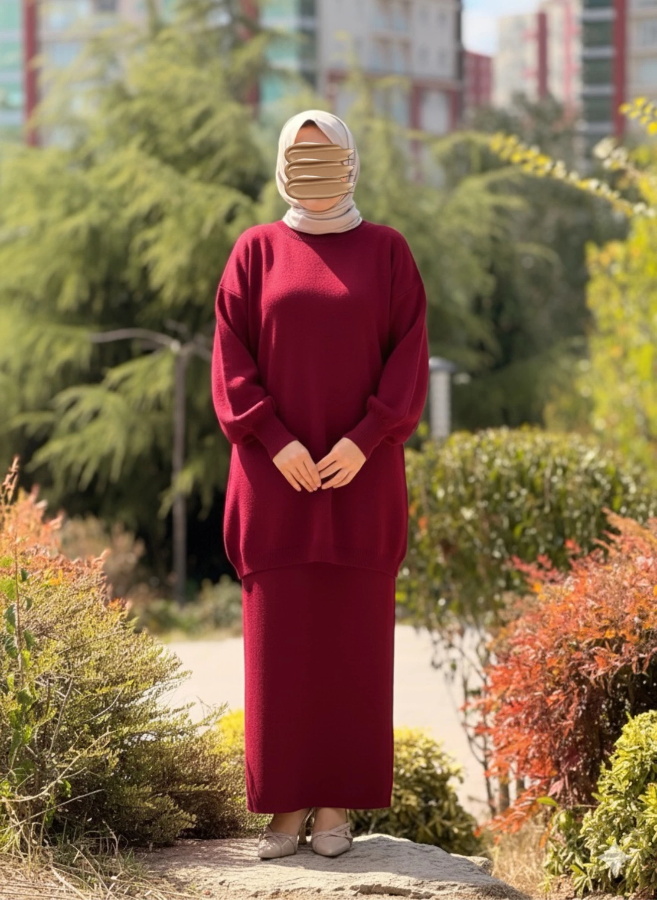 Ankanoor Triko Etek Bluz Takımı ANKA252002 - bordo